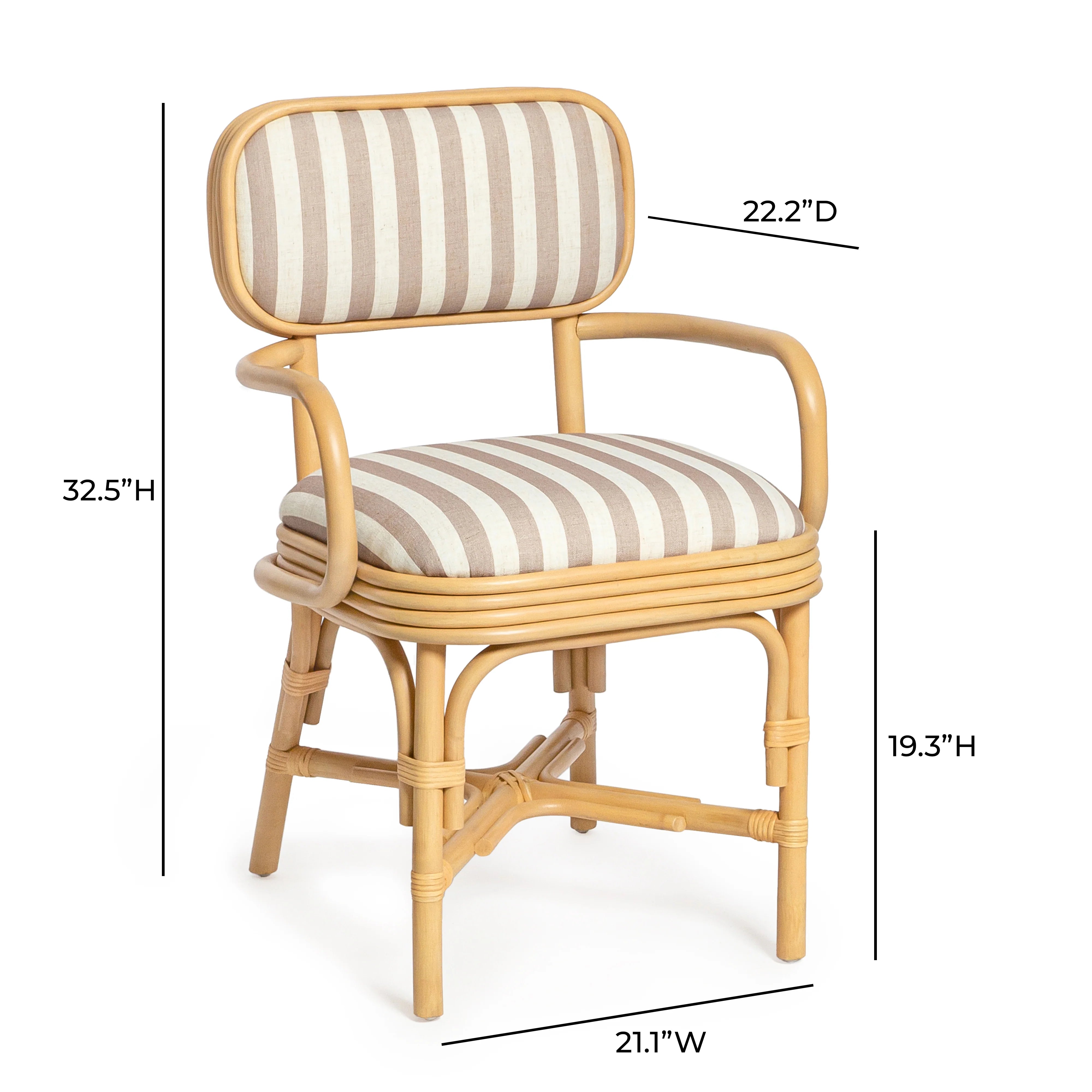 Dorine Striped Performance Linen & Rattan Dining Armchair