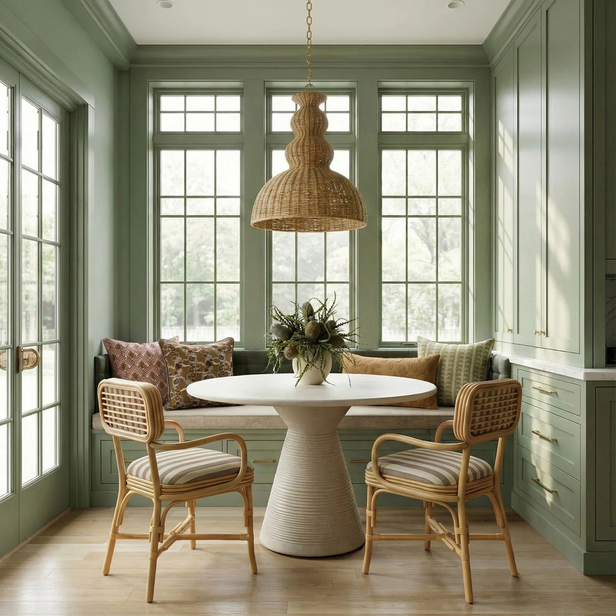 Dorine Striped Performance Linen & Rattan Dining Armchair