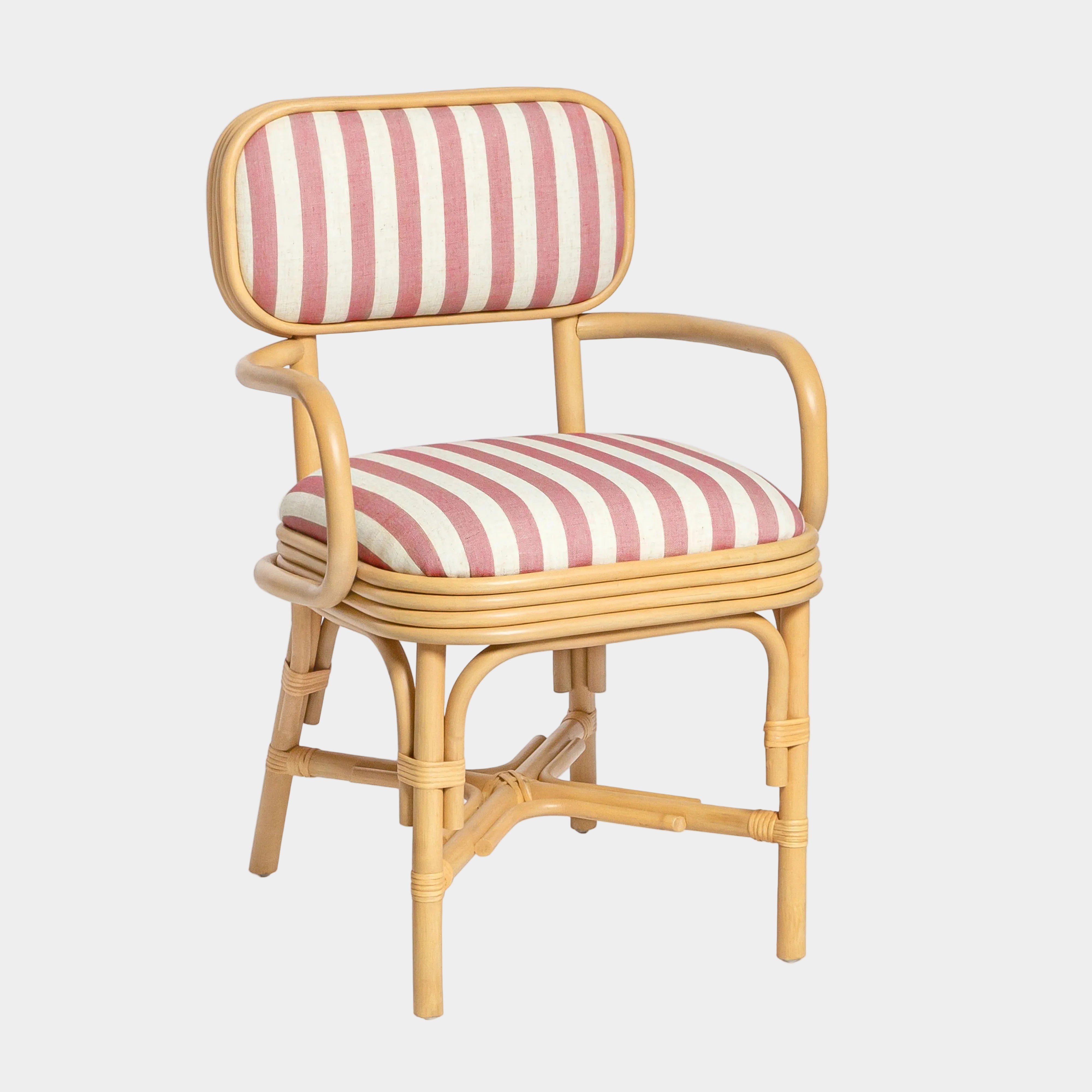 Dorine Striped Performance Linen & Rattan Dining Armchair