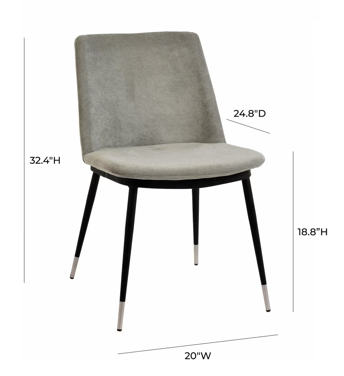 Evora Grey Velvet Chair - Silver Legs - Set of 2