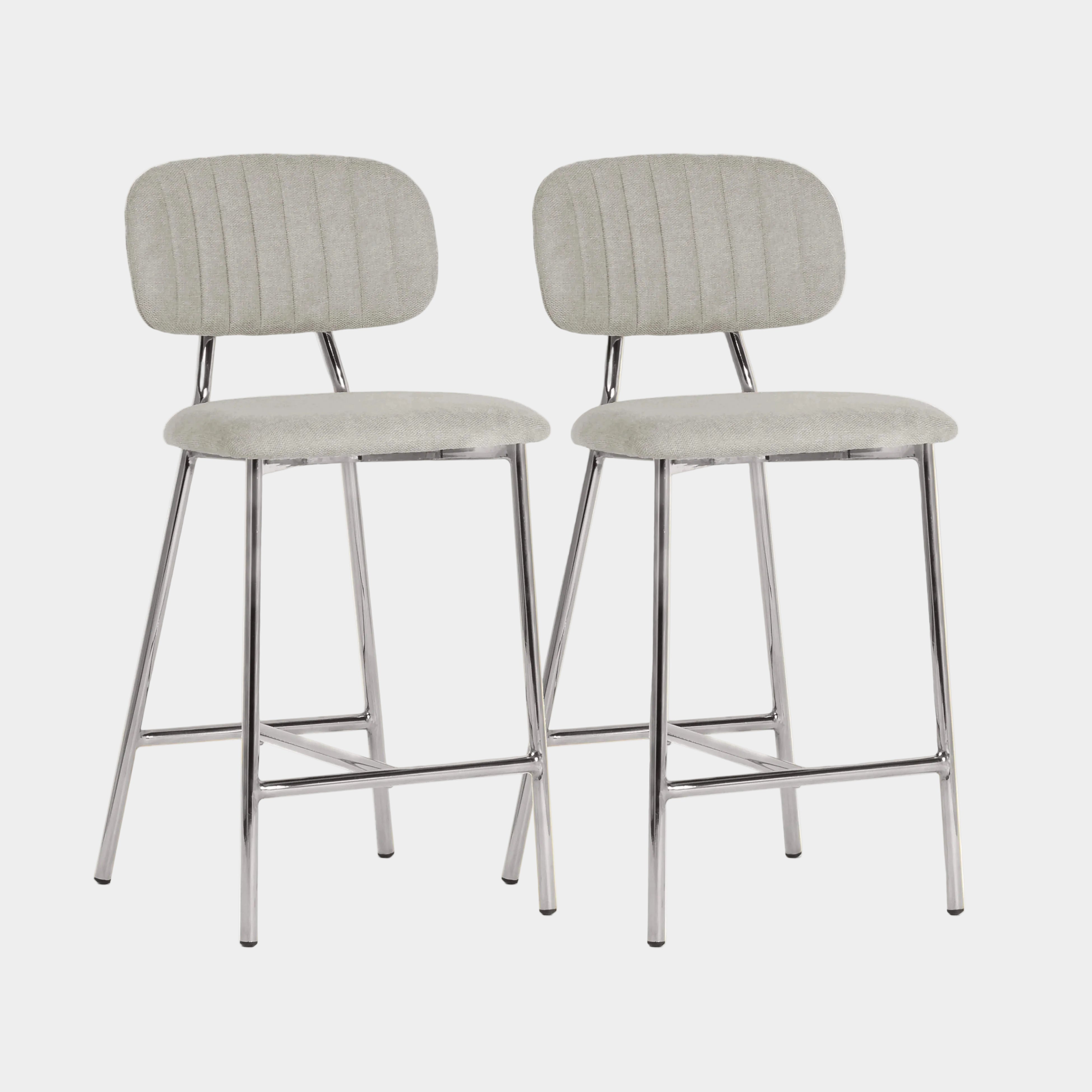 Tabouret de bar Ariana gris avec pieds argentés - Lot de 2