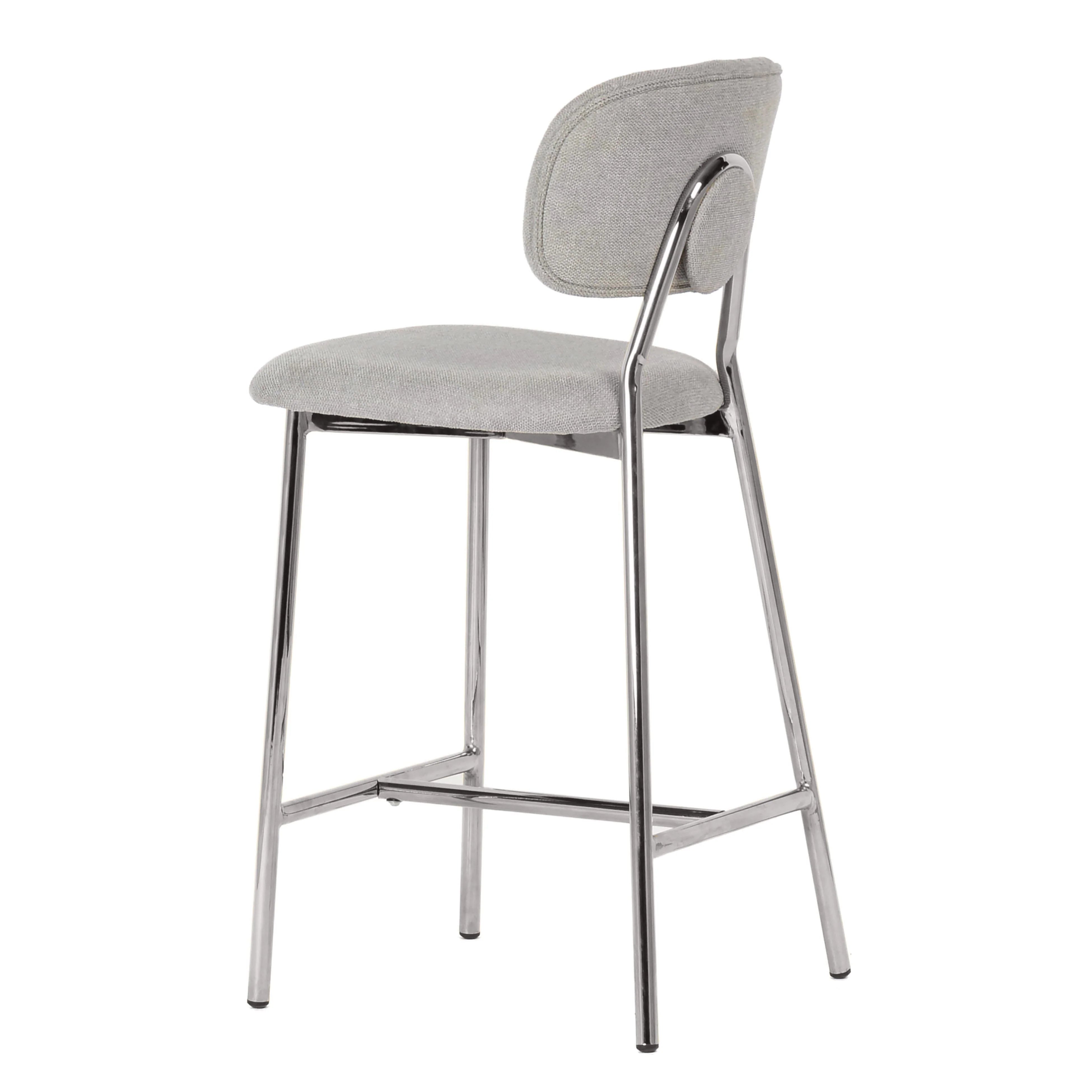 Tabouret de bar Ariana gris avec pieds argentés - Lot de 2
