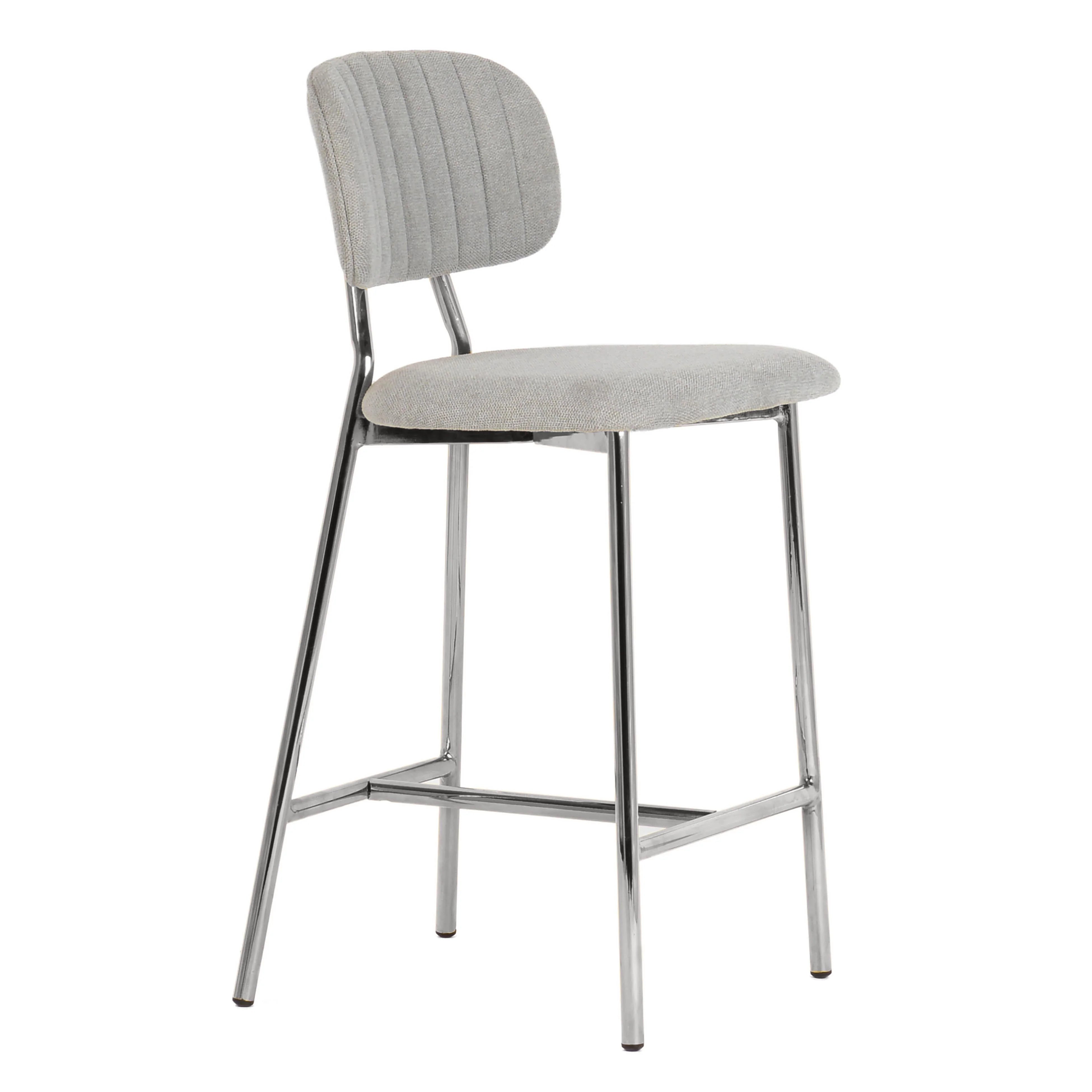 Tabouret de bar Ariana gris avec pieds argentés - Lot de 2