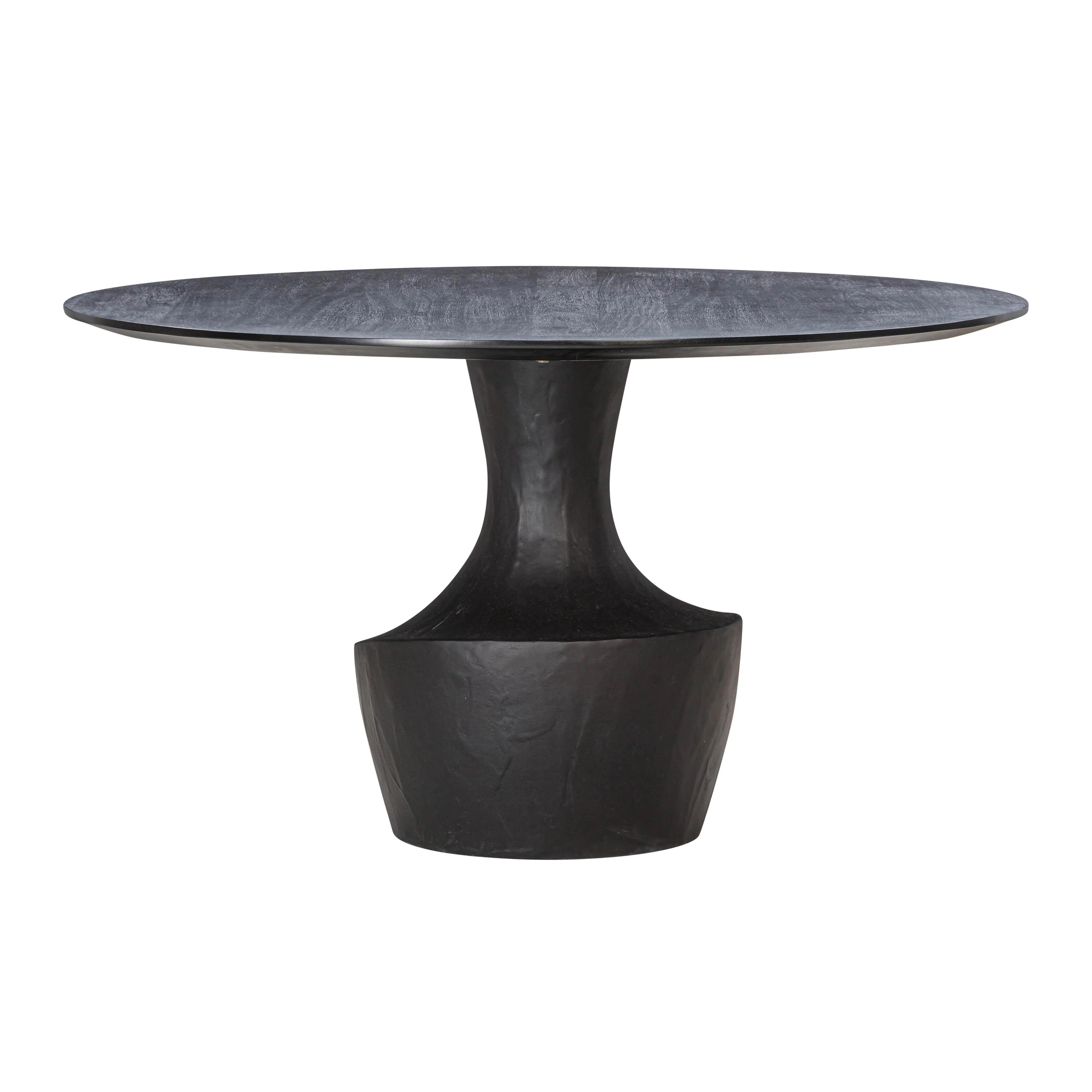 Gevra 54" Black Acacia & Faux Plaster Round Dining Table