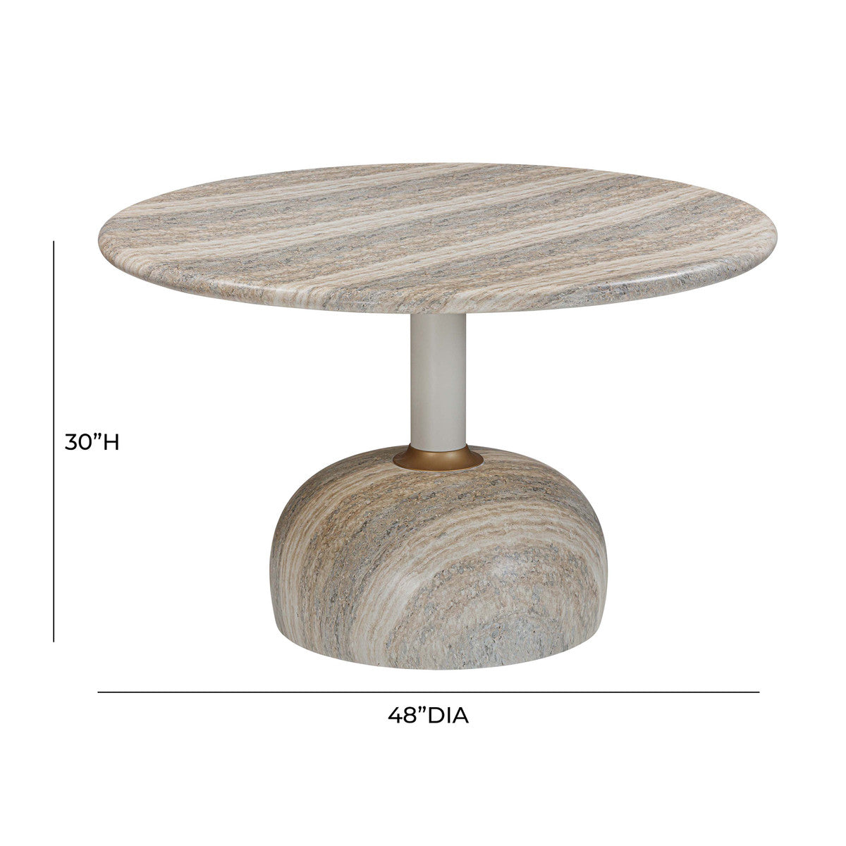 Table à manger ronde en faux travertin pour intérieur/extérieur de 48 po en béton Omaha 