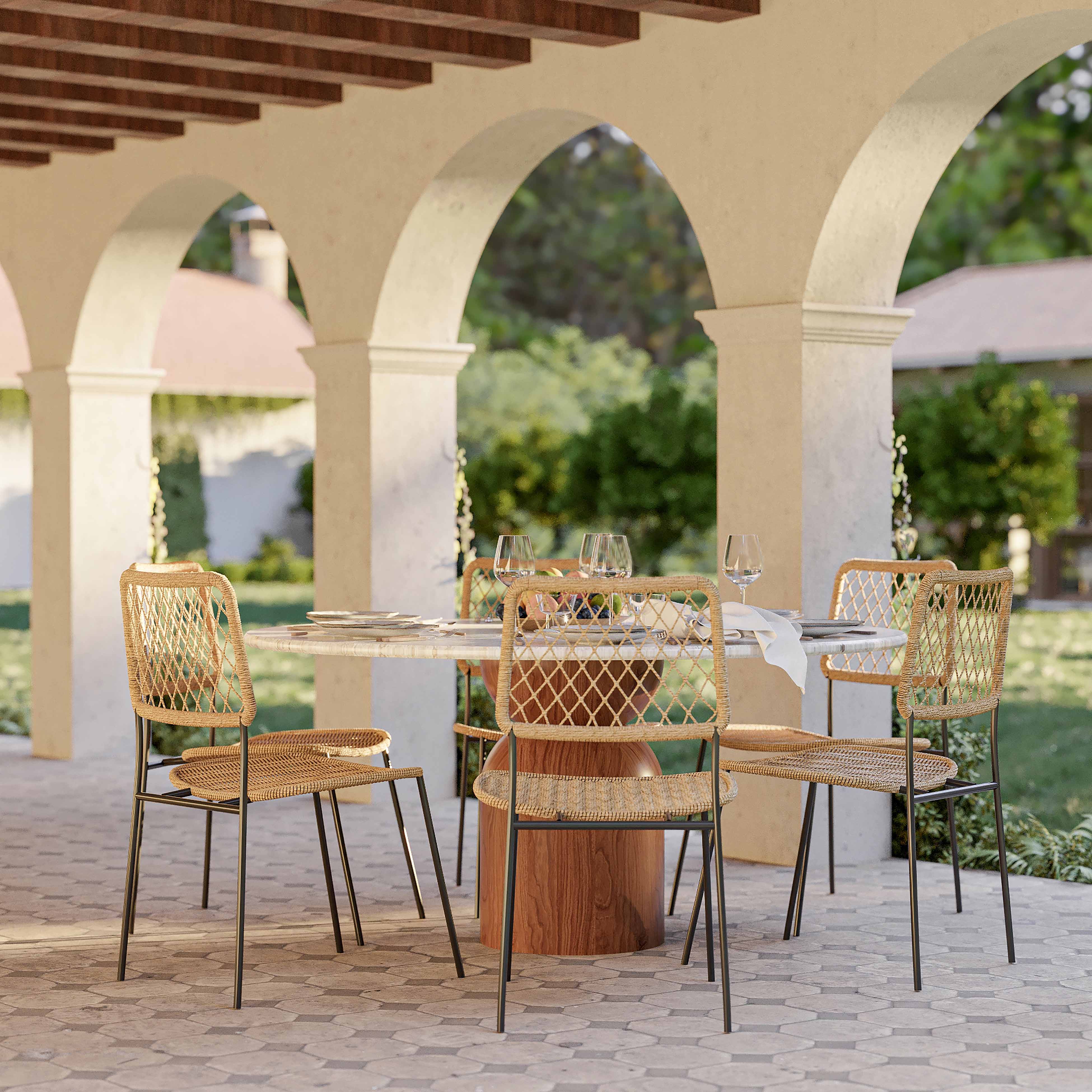 Cynthia 54" Faux Travertine Indoor/Outdoor Concrete Round Dining Table