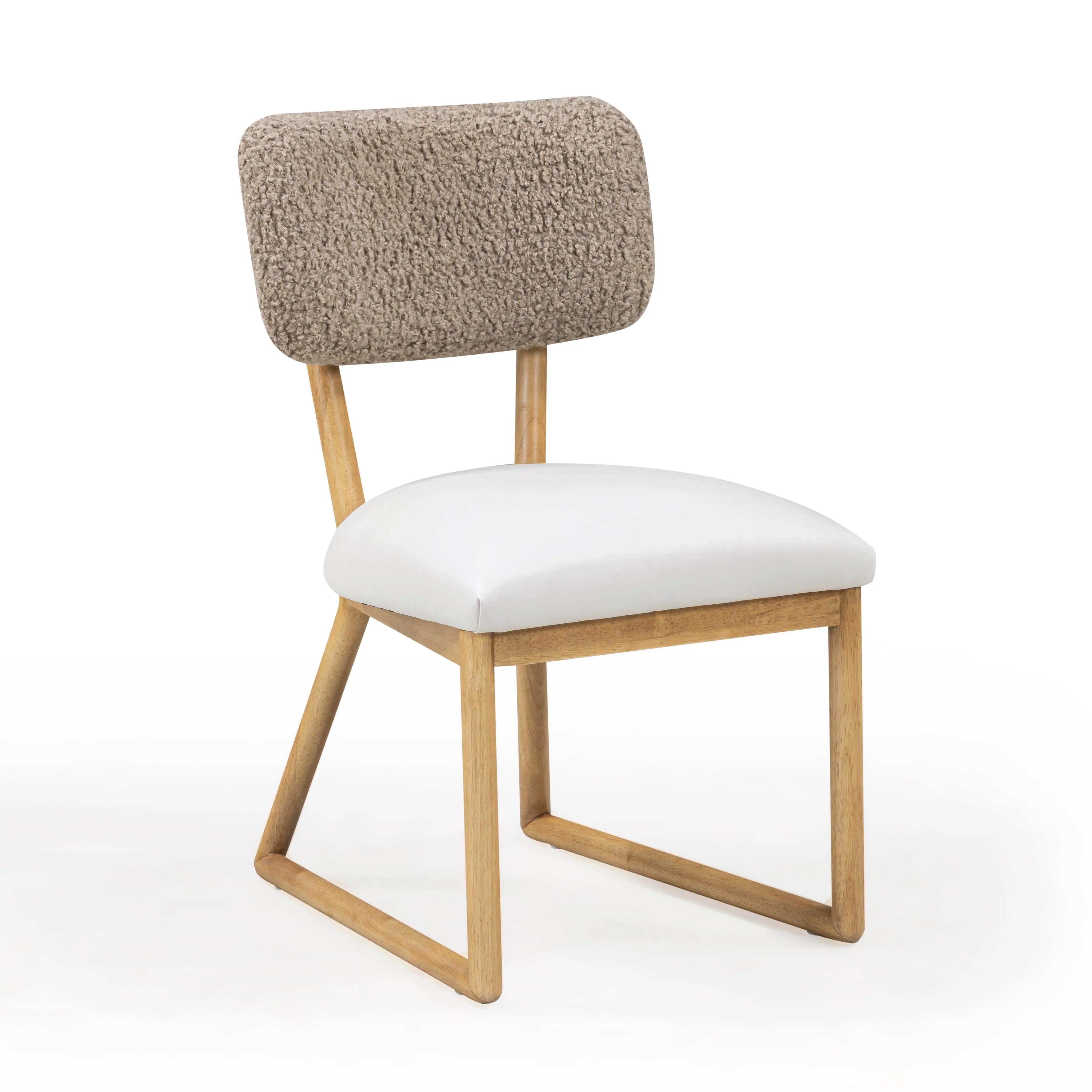 Bobbie Cream Performance Vegan Leather and Grey Vegan Shearling Dining Chair
