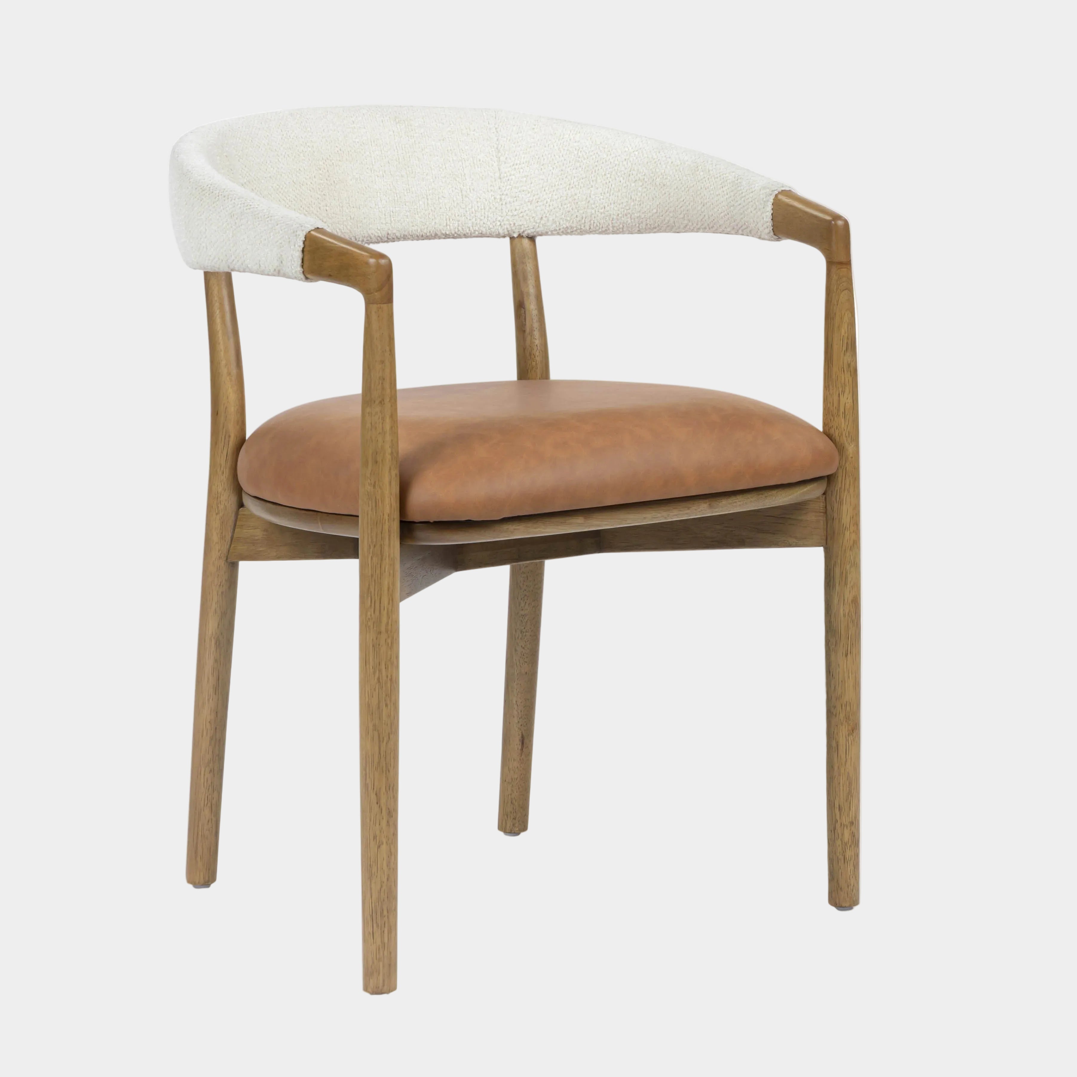 Vina Cognac Performance Vegan Leather and Cream Textured Weave Dining Chair