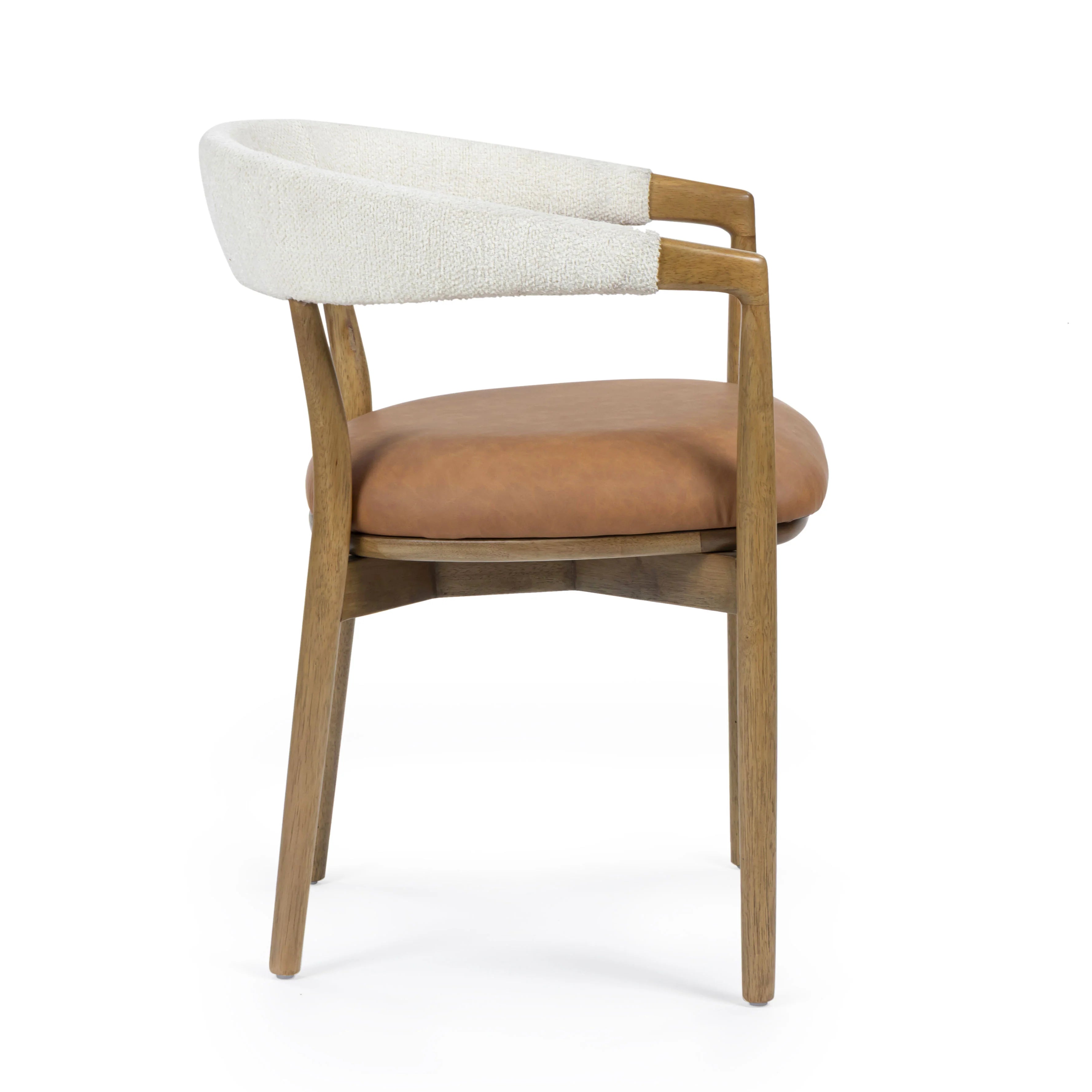 Vina Cognac Performance Vegan Leather and Cream Textured Weave Dining Chair
