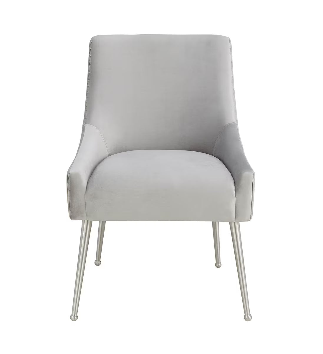 Beatrix Pleated Light Grey Velvet Side Chair - Silver Legs