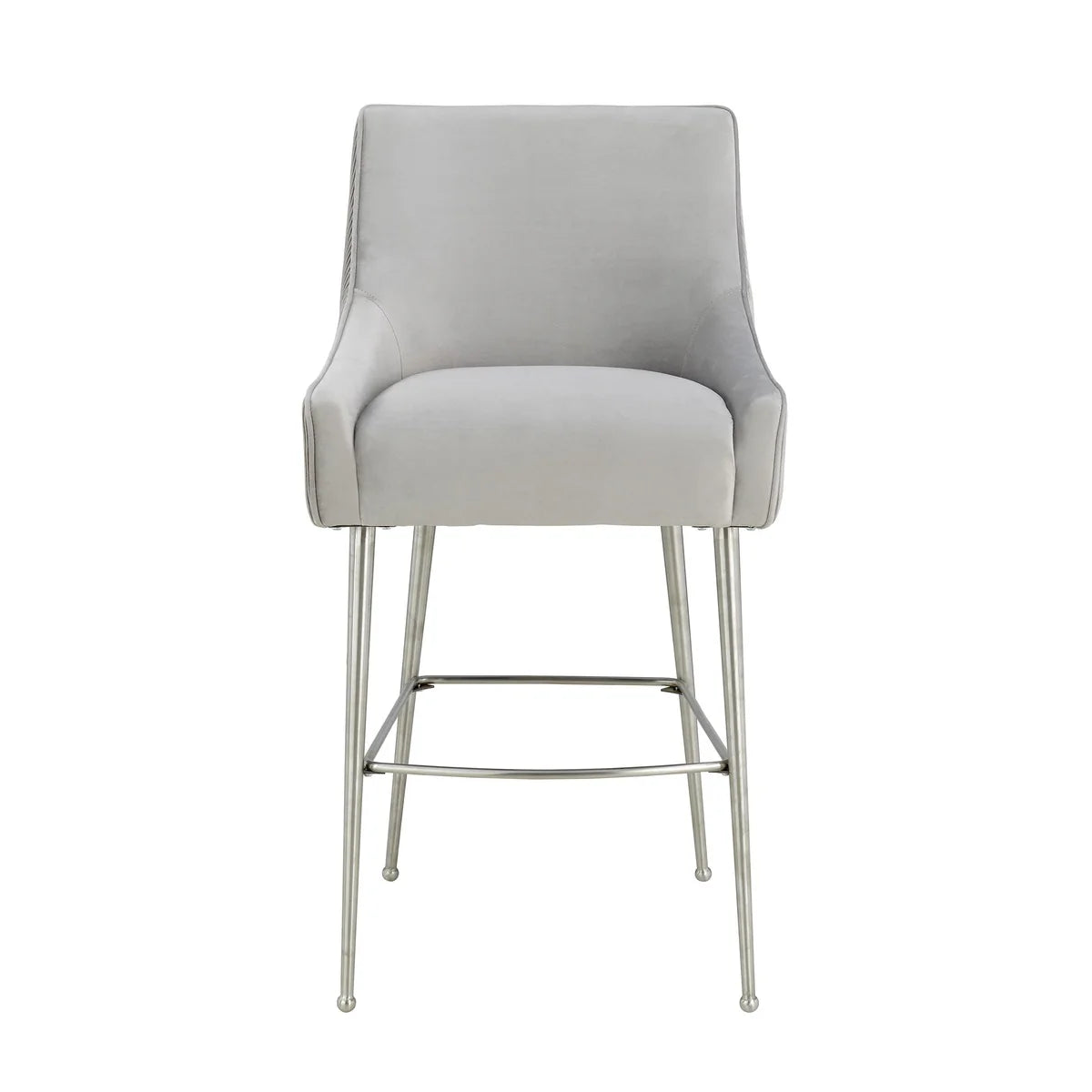 Tabouret de bar Beatrix en velours gris clair plissé