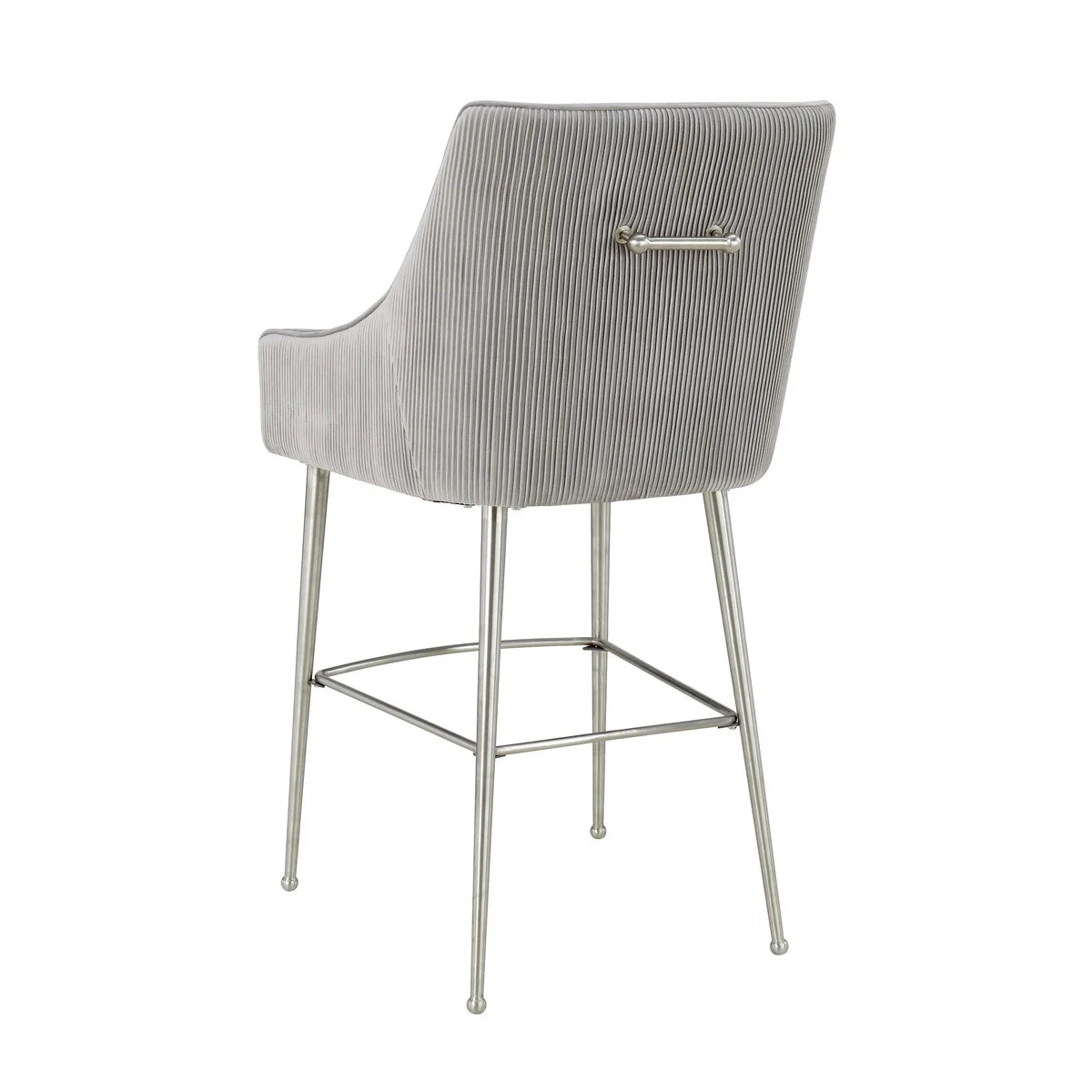 Tabouret de bar Beatrix en velours gris clair plissé