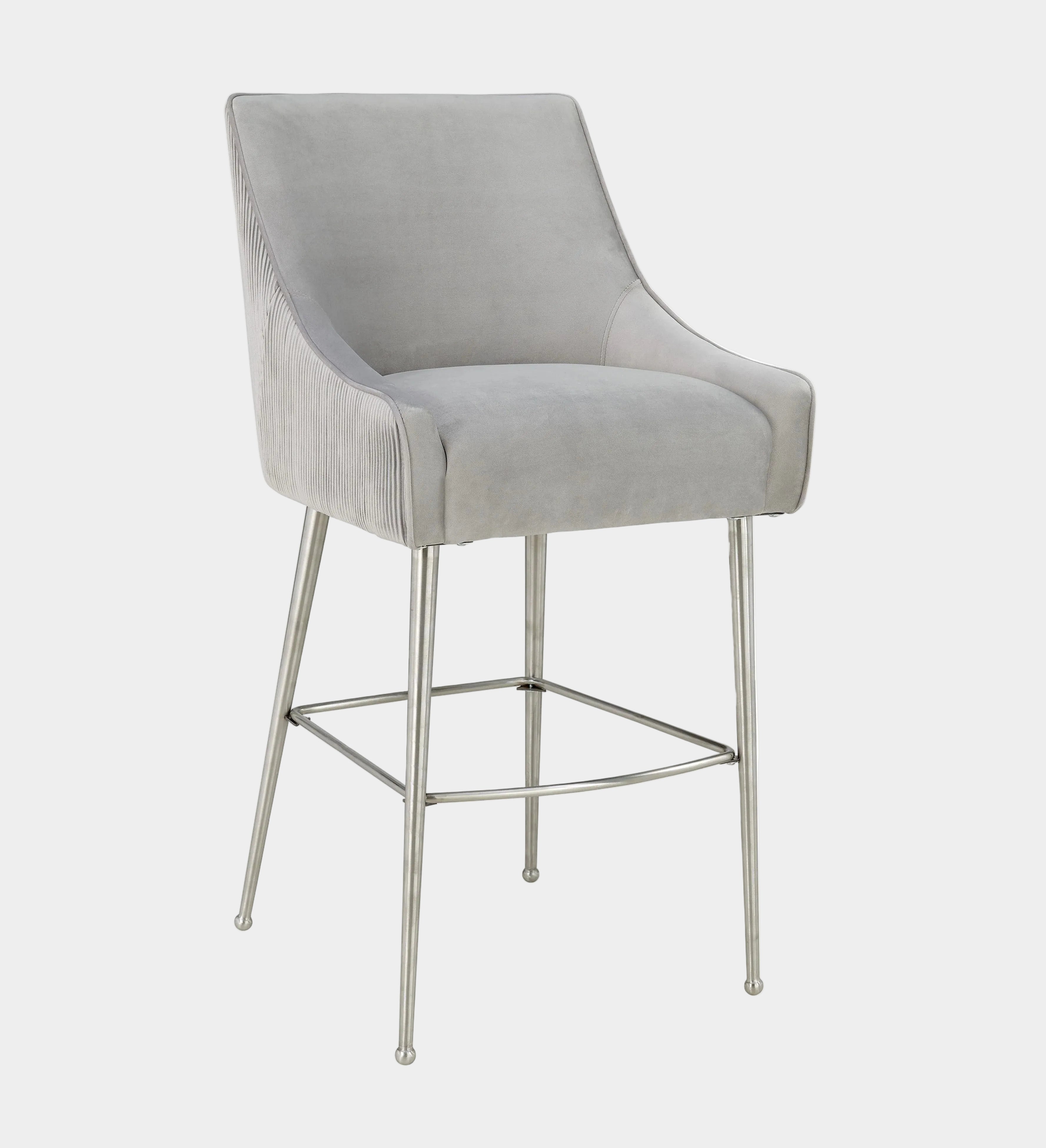 Tabouret de bar Beatrix en velours gris clair plissé