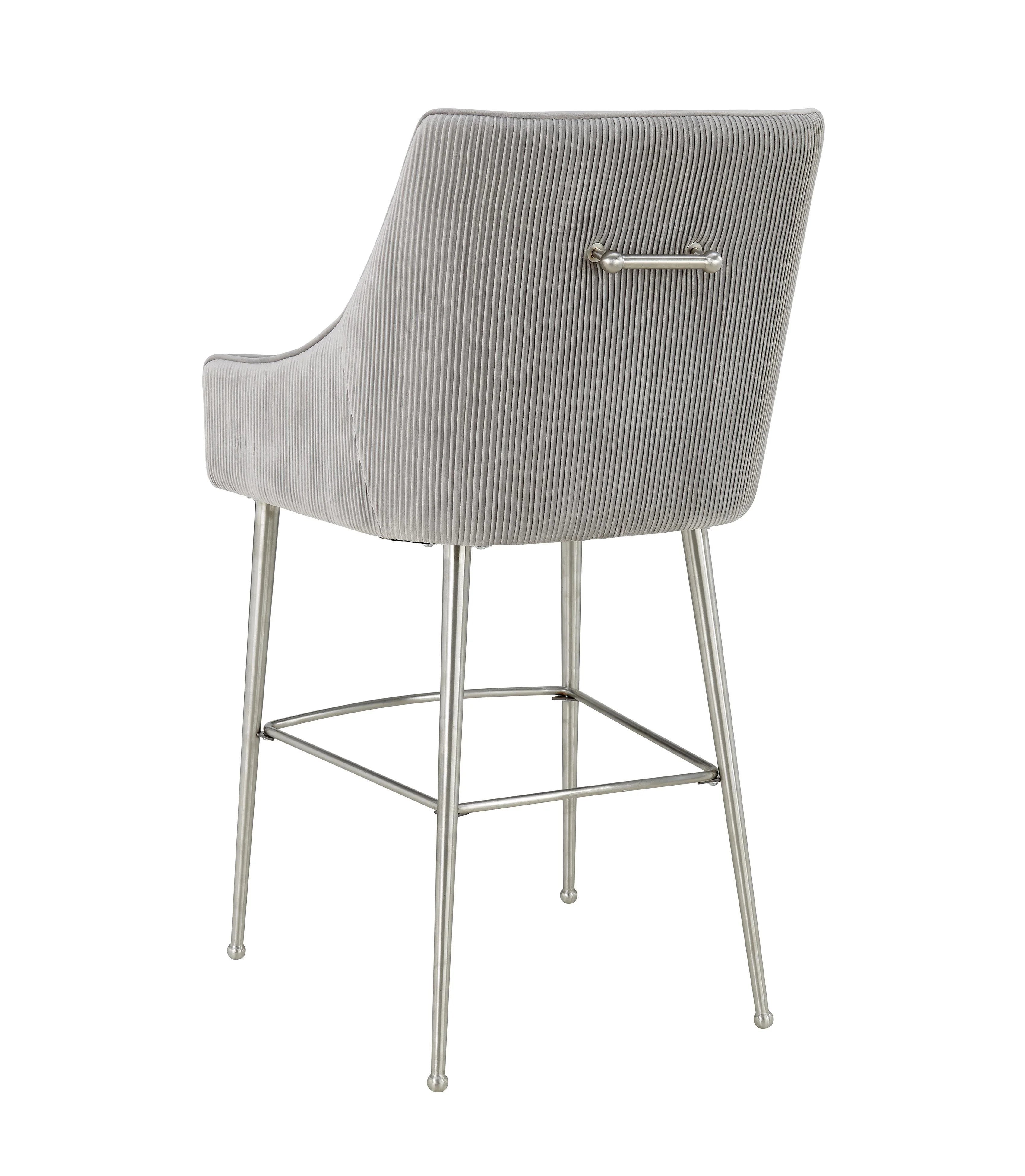 Tabouret de bar Beatrix en velours gris clair plissé