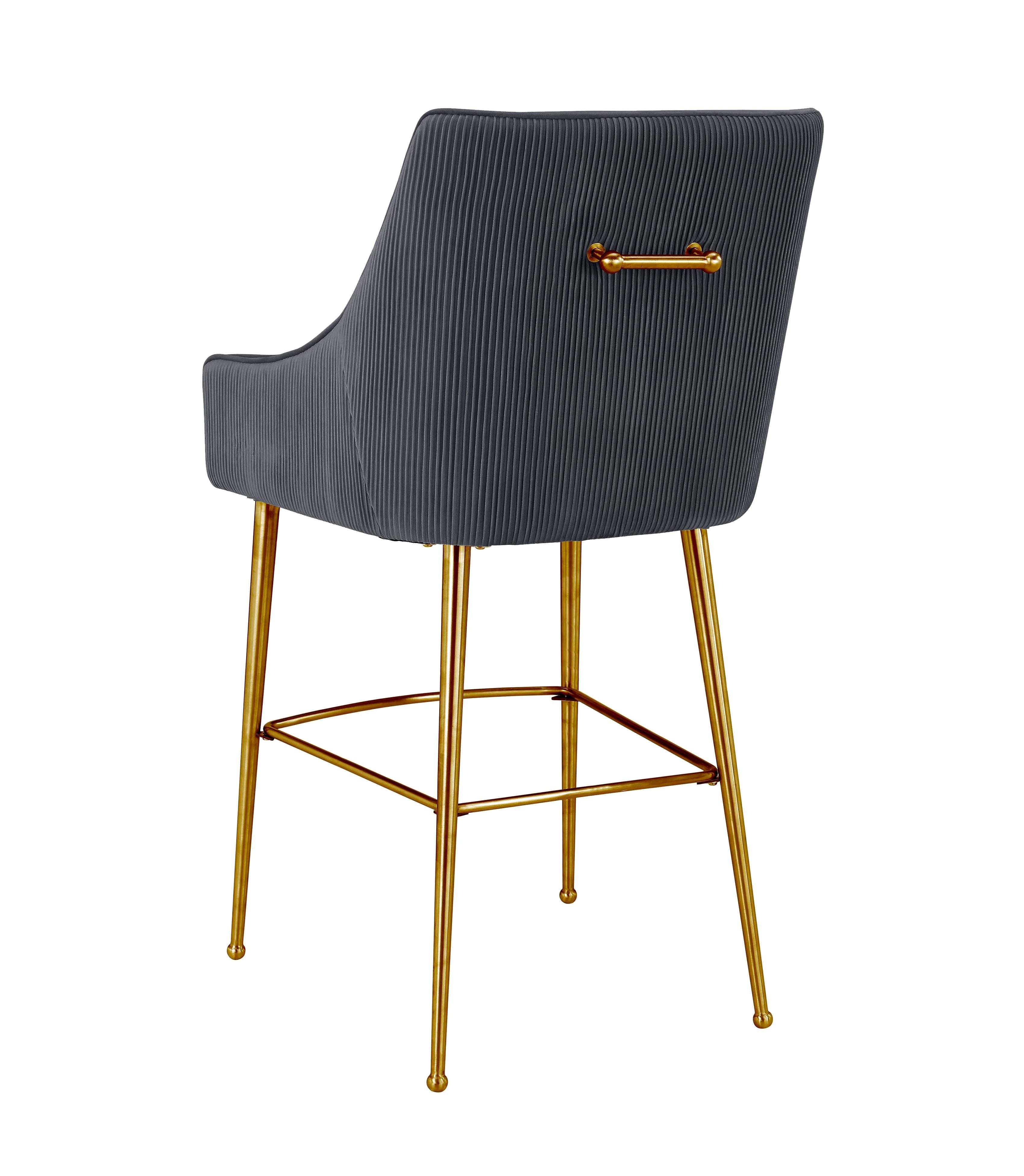 Tabouret de bar Beatrix en velours gris clair plissé