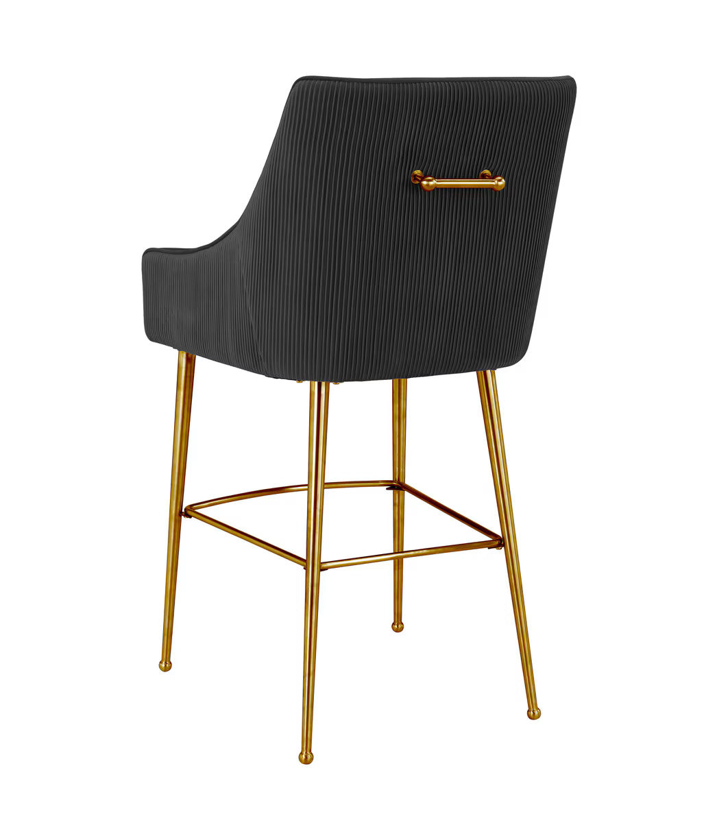 Beatrix Pleated Black Velvet Bar Stool