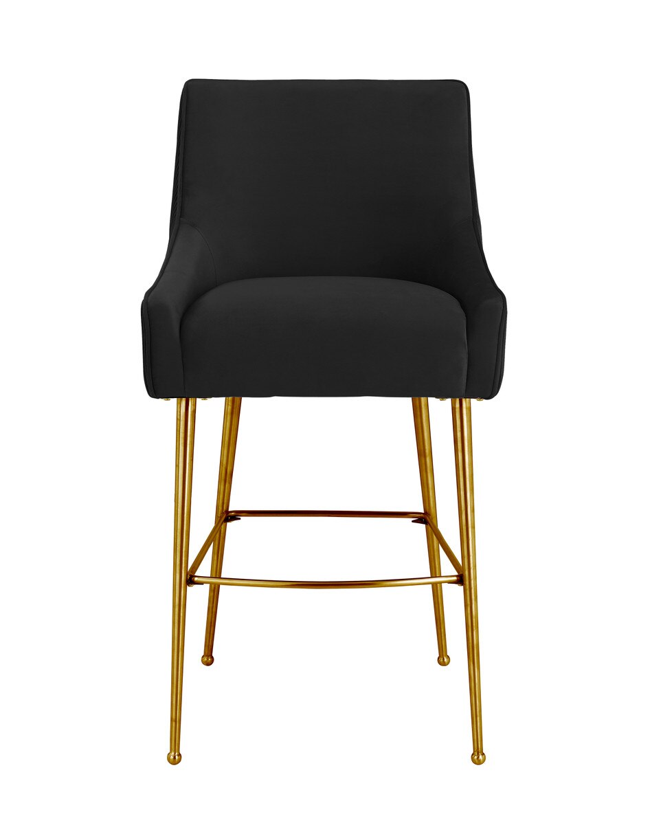 Beatrix Pleated Black Velvet Counter Stool