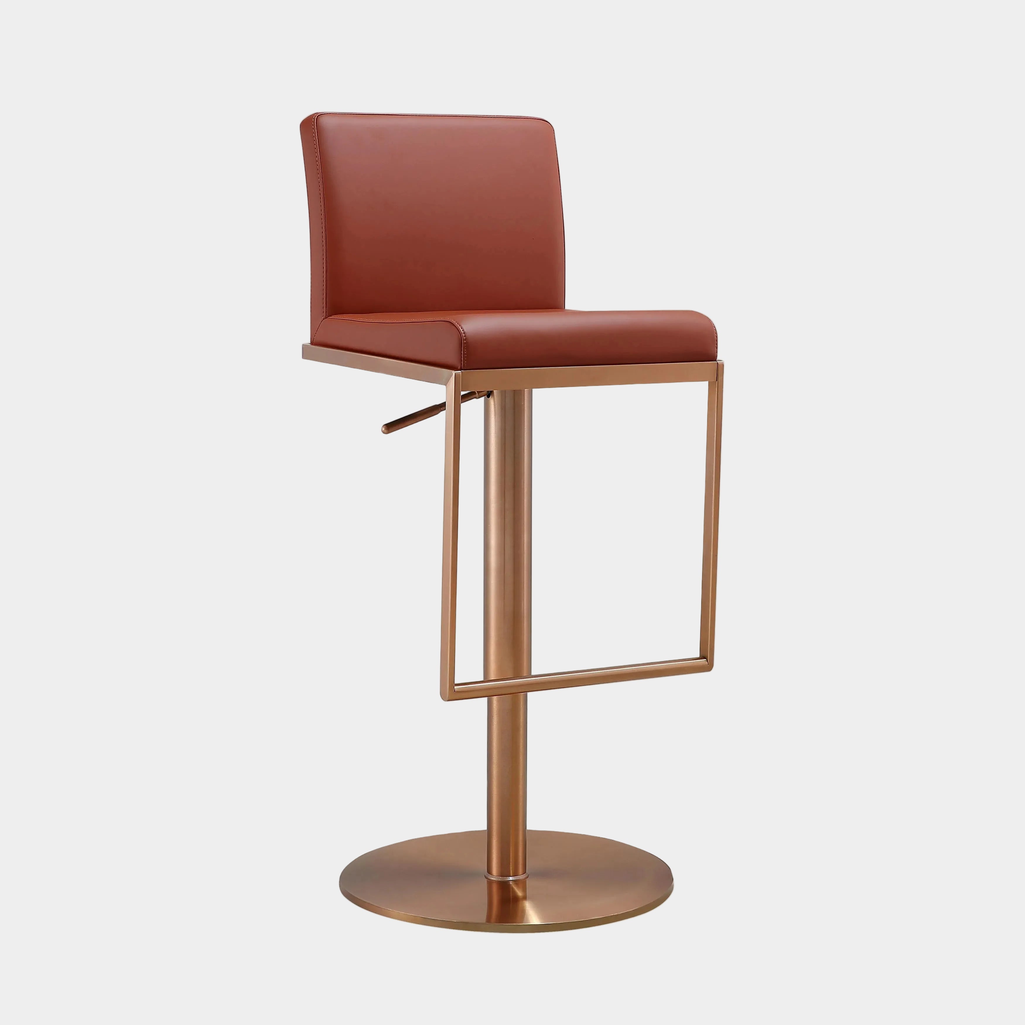 Sentinel Saddle Brown Performance Vegan Leather and Rose Gold Adjustable Stool