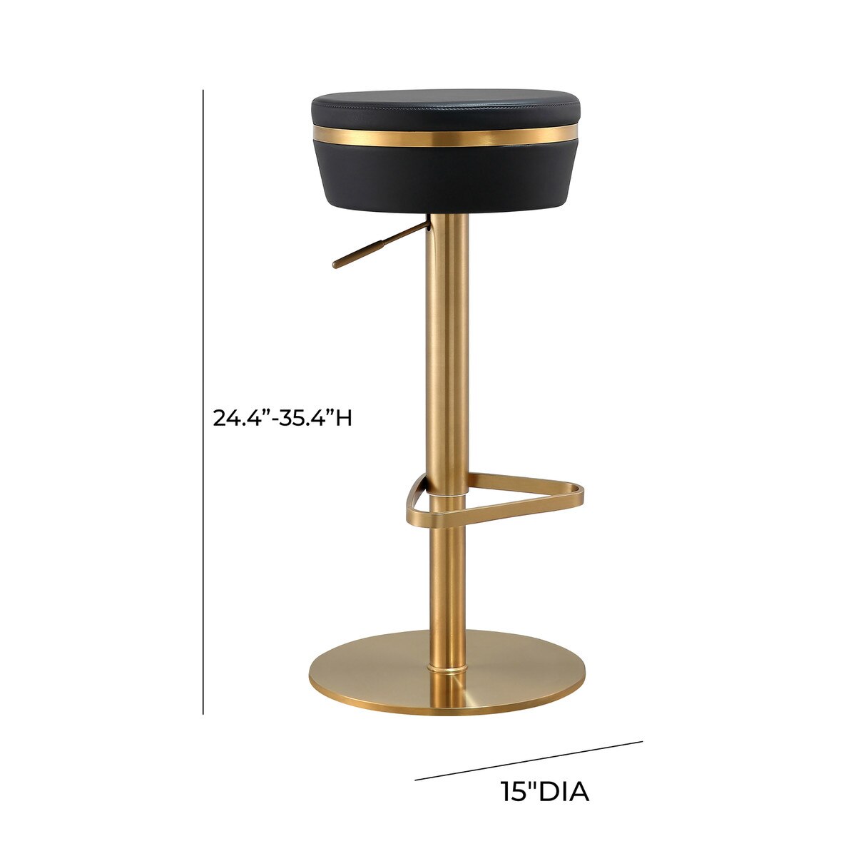 Astro Black Performance Vegan Leather and Gold Adjustable Stool