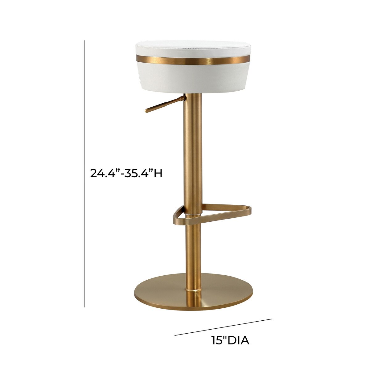 Astro White Performance Vegan Leather and Gold Adjustable Stool