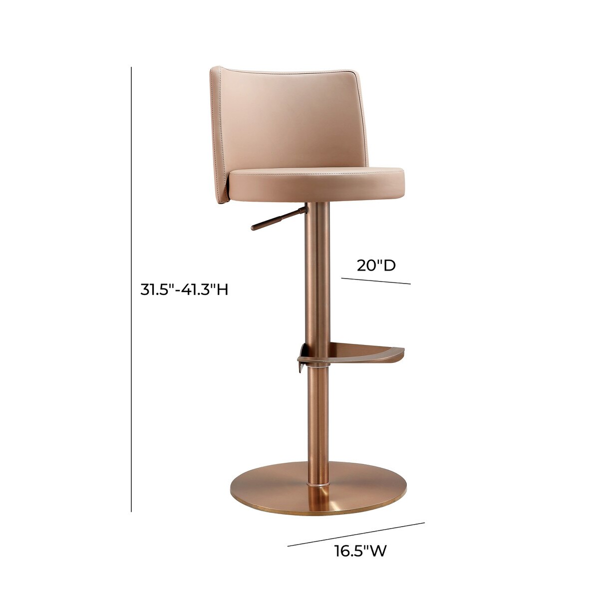 Loosha Cafe Au Lait Performance Vegan Leather and Rose Gold Adjustable Stool