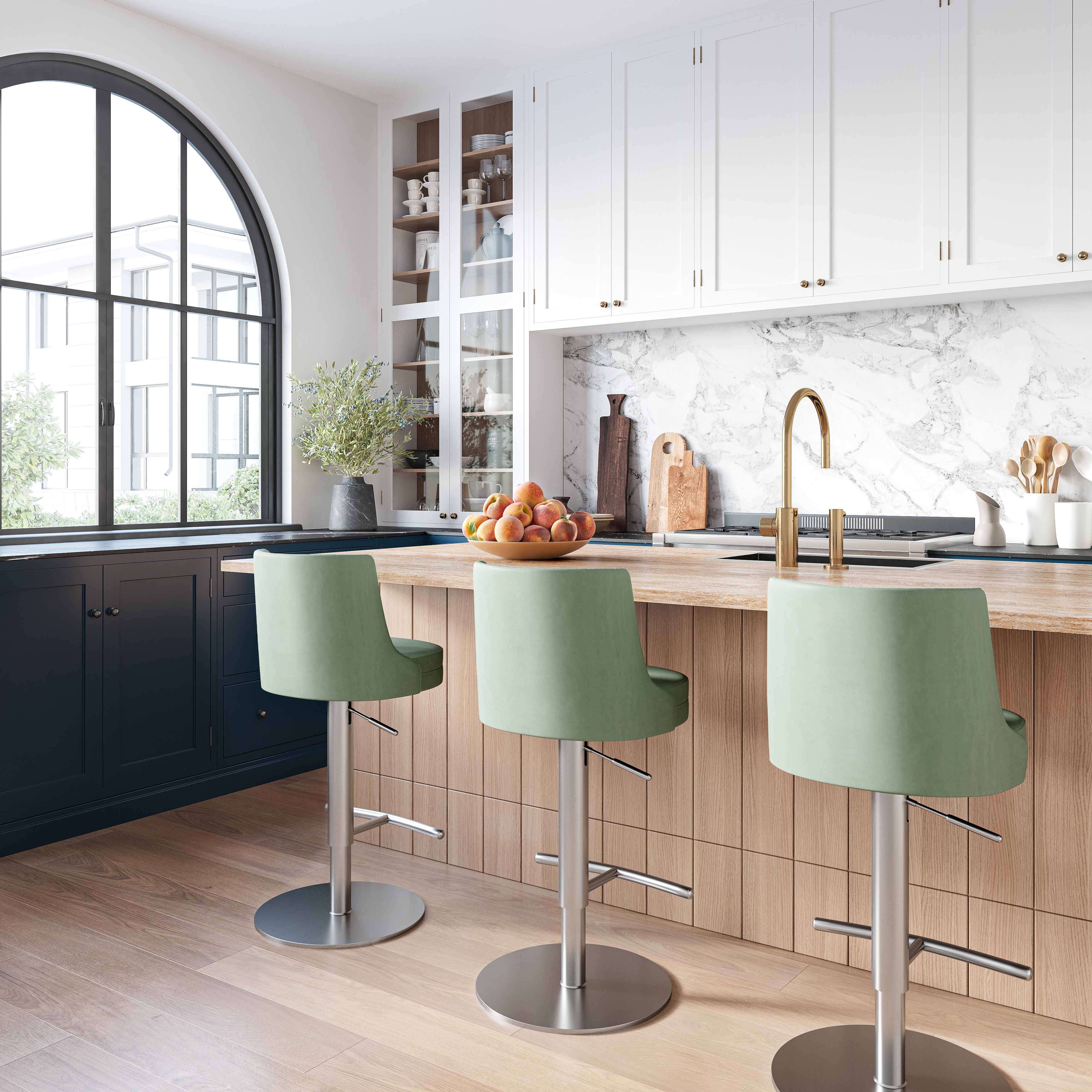 Tabouret réglable en cuir végétalien et argent Reagan Sea Foam Green Performance