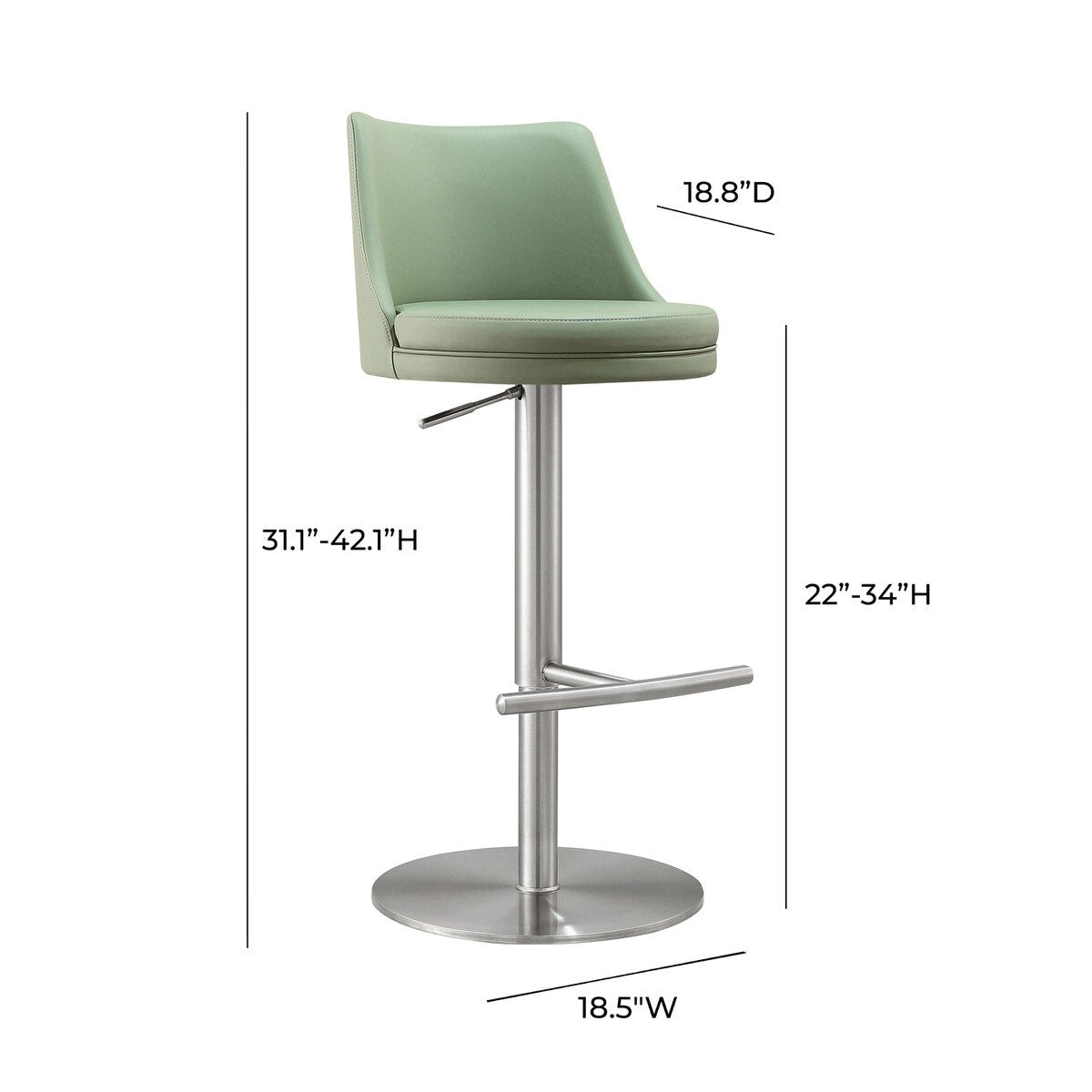 Reagan Sea Foam Green Performance Vegan Leather and Silver Adjustable Stool