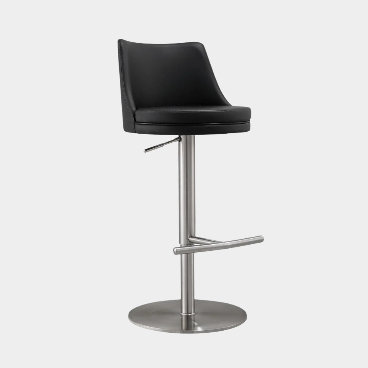 Reagan Black Performance Vegan Leather and Silver Adjustable Stool