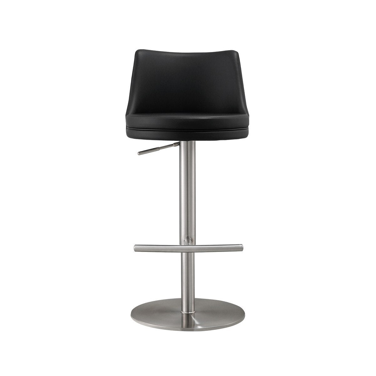 Reagan Black Performance Vegan Leather and Silver Adjustable Stool