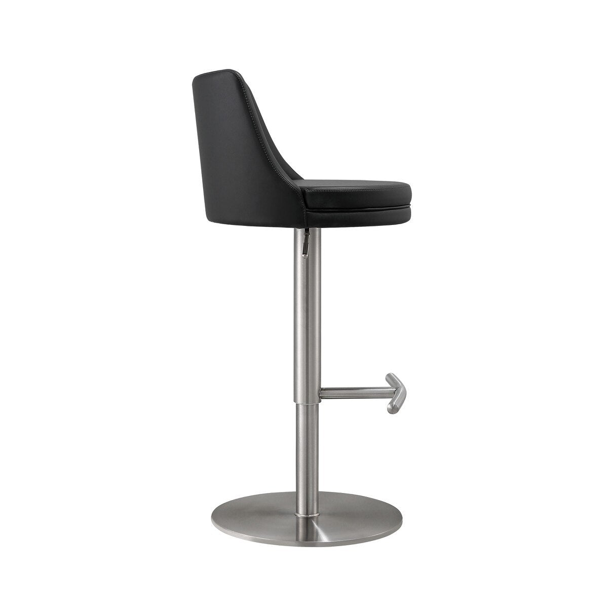 Reagan Black Performance Vegan Leather and Silver Adjustable Stool