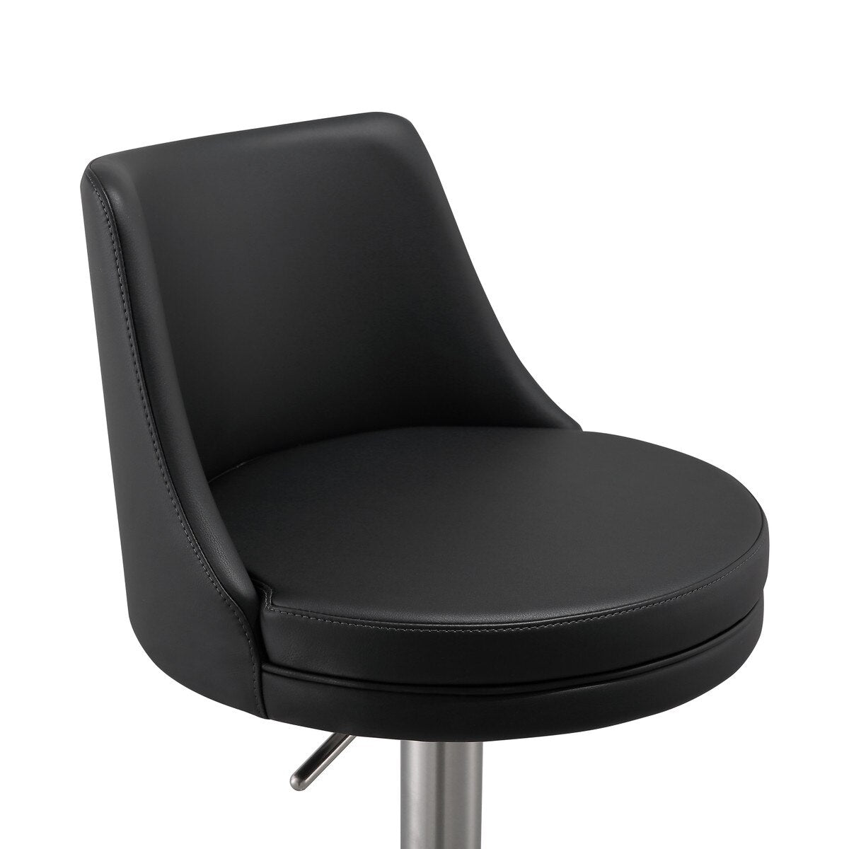 Reagan Black Performance Vegan Leather and Silver Adjustable Stool