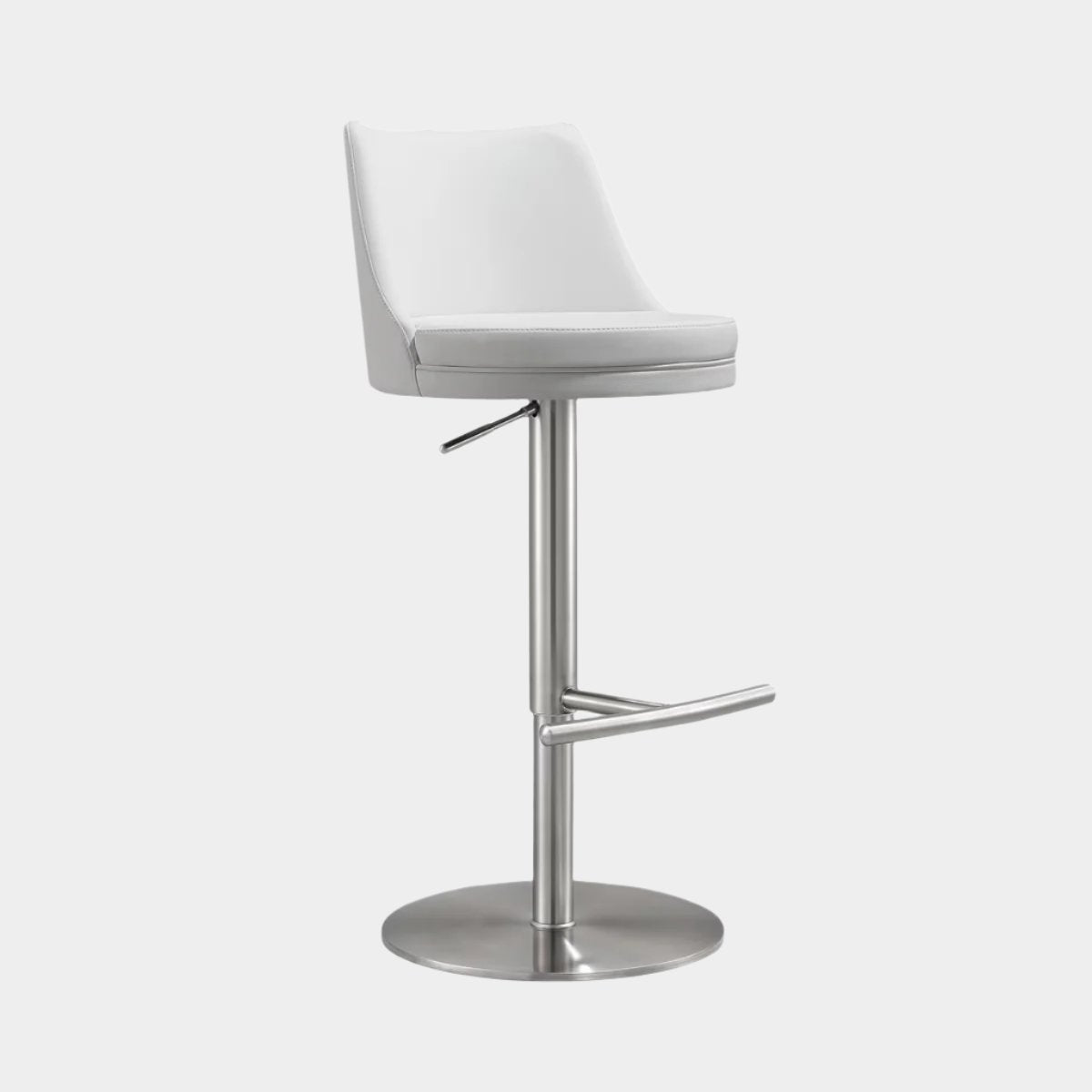 Reagan White Performance Vegan Leather and Silver Adjustable Stool