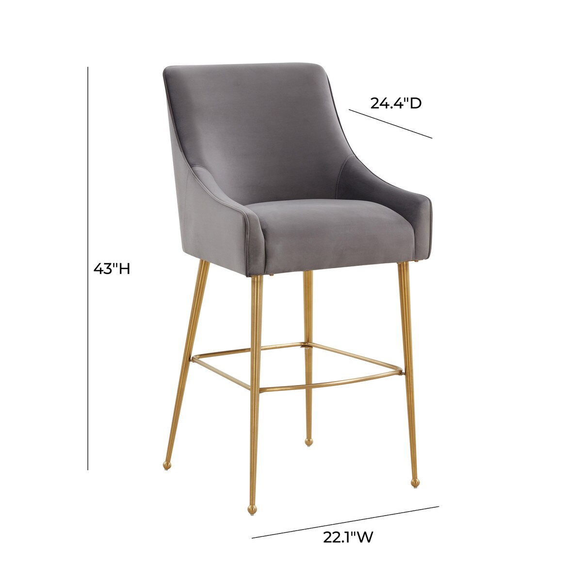 Beatrix Dark Grey Velvet Bar Stool