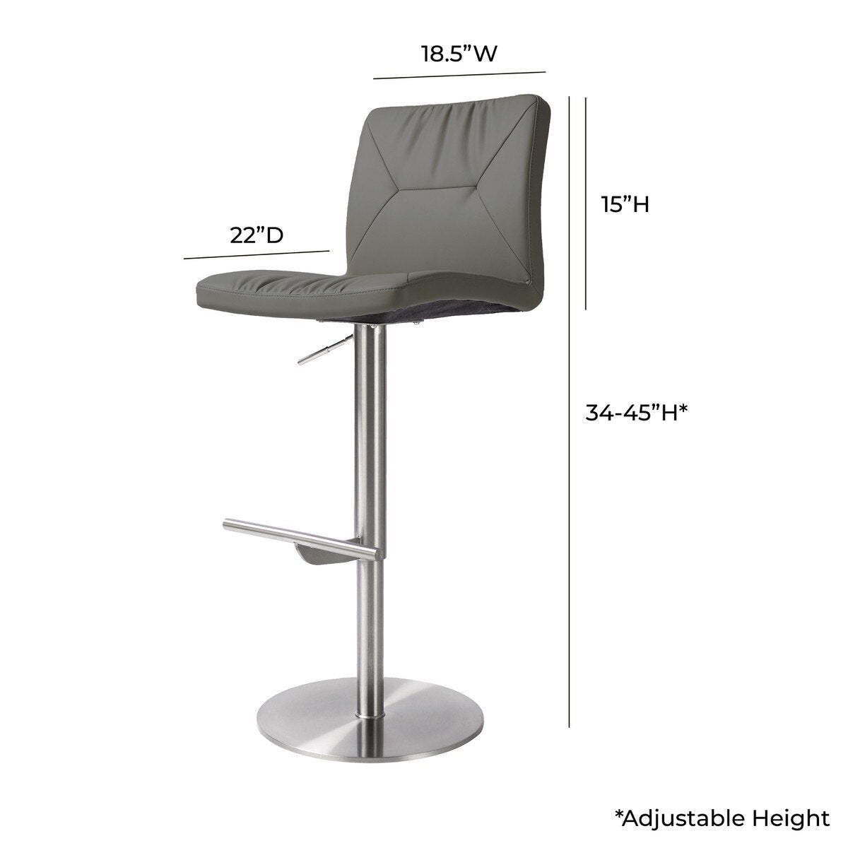 Paddy Dark Grey Performance Vegan Leather on Silver Adjustable Stool