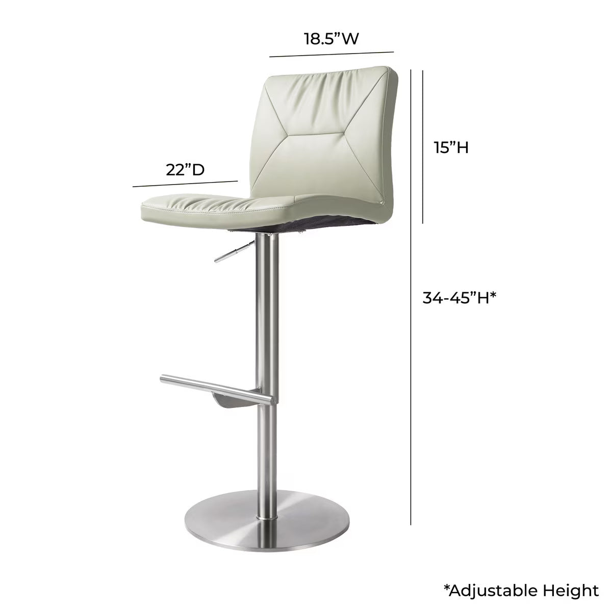 Paddy Light Grey Performance Vegan Leather on Silver Adjustable Stool