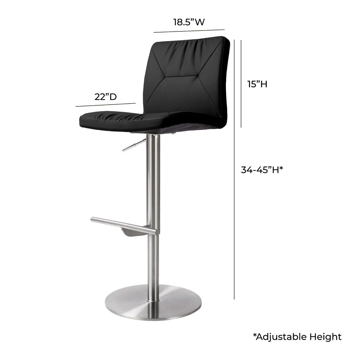 Paddy Black Performance Vegan Leather on Silver Adjustable Stool