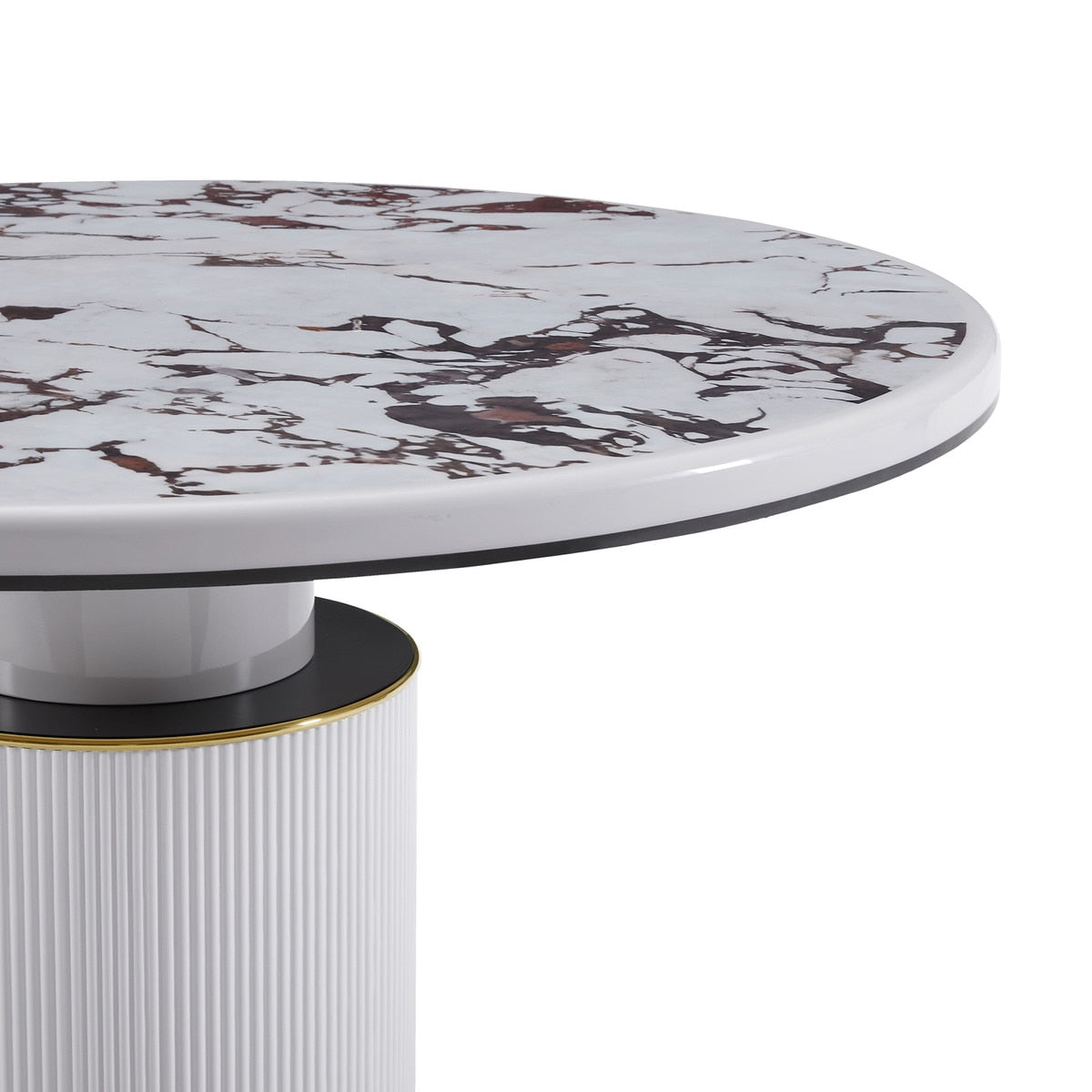 Vanessa White Marble Lacquer 53" Round Dining Table