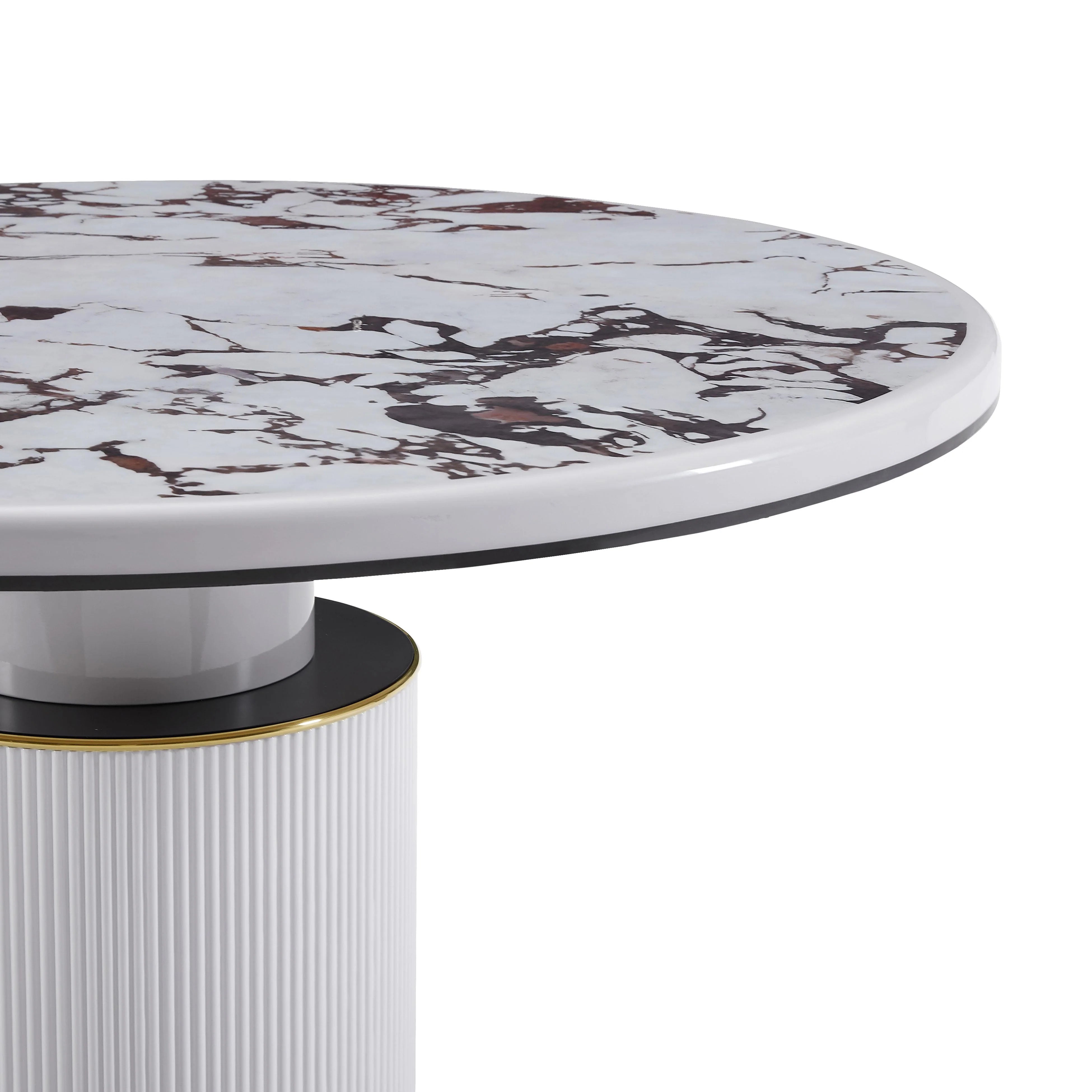Vanessa 53" White Marble Lacquer Round Dining Table