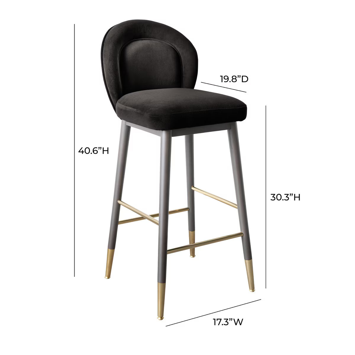 Hailey Charcoal Grey Velvet Barstool