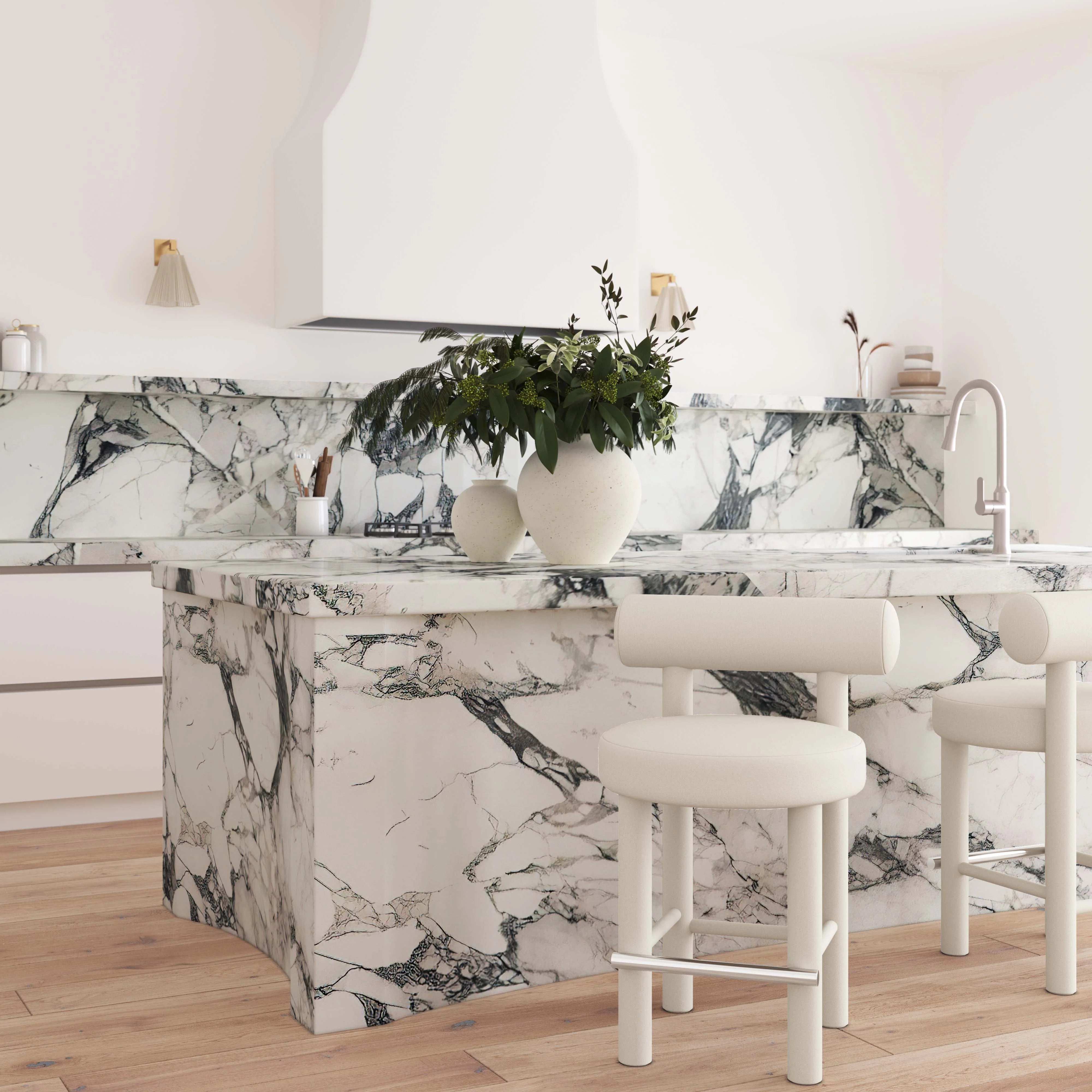 Tabouret de bar en velours crème Carmel