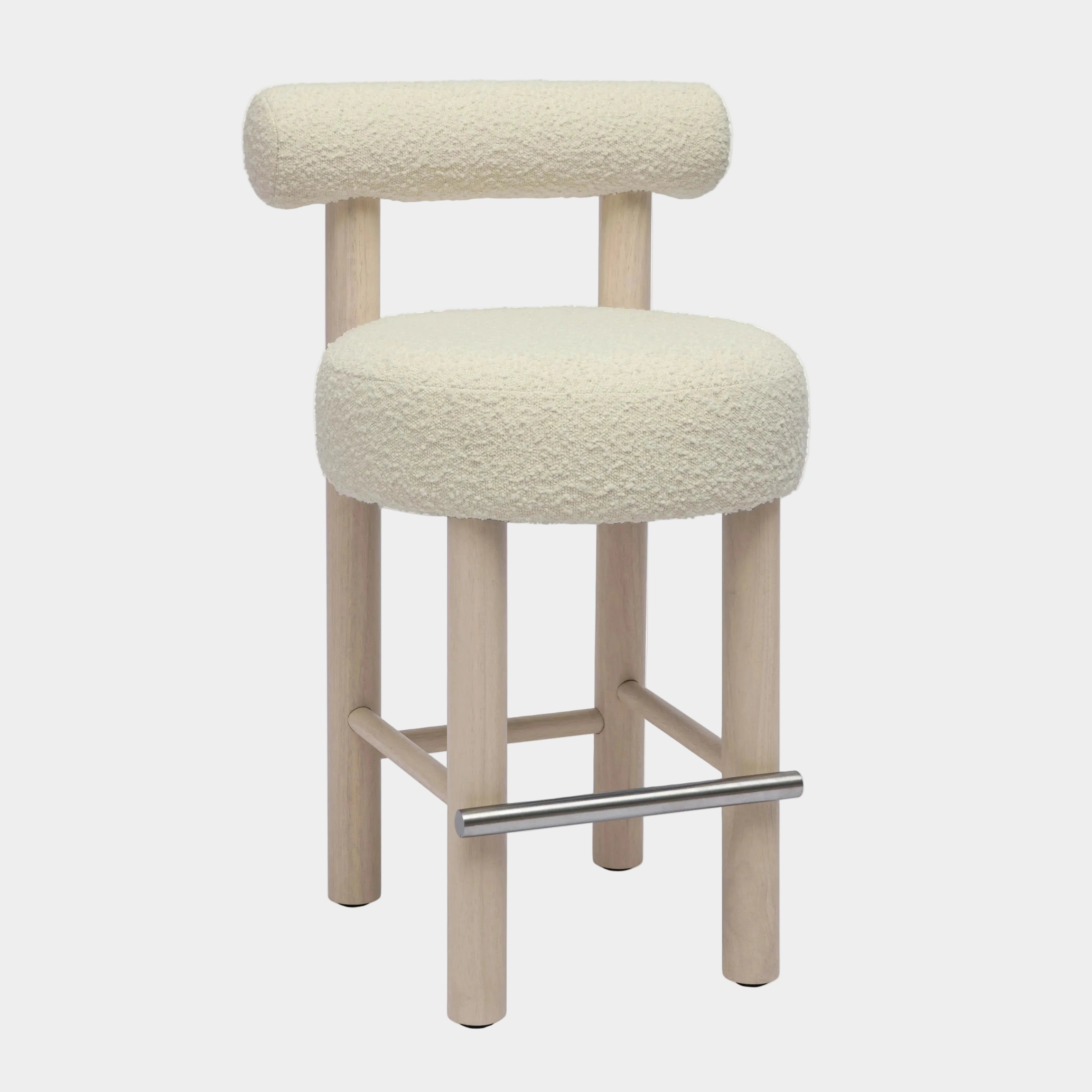 Carmel Cream Performance Boucle and Solid Wood Counter Stool