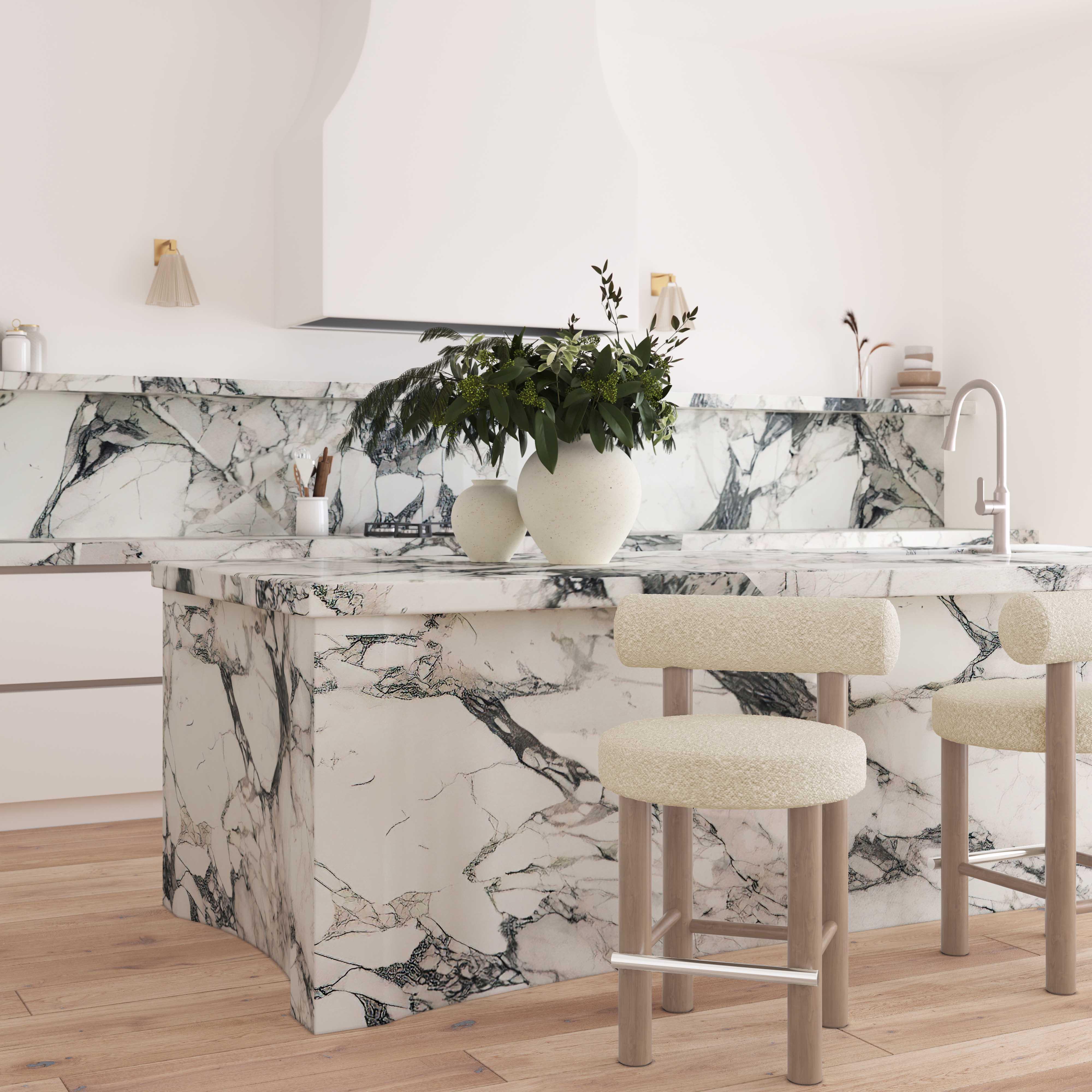 Carmel Cream Performance Boucle and Solid Wood Counter Stool