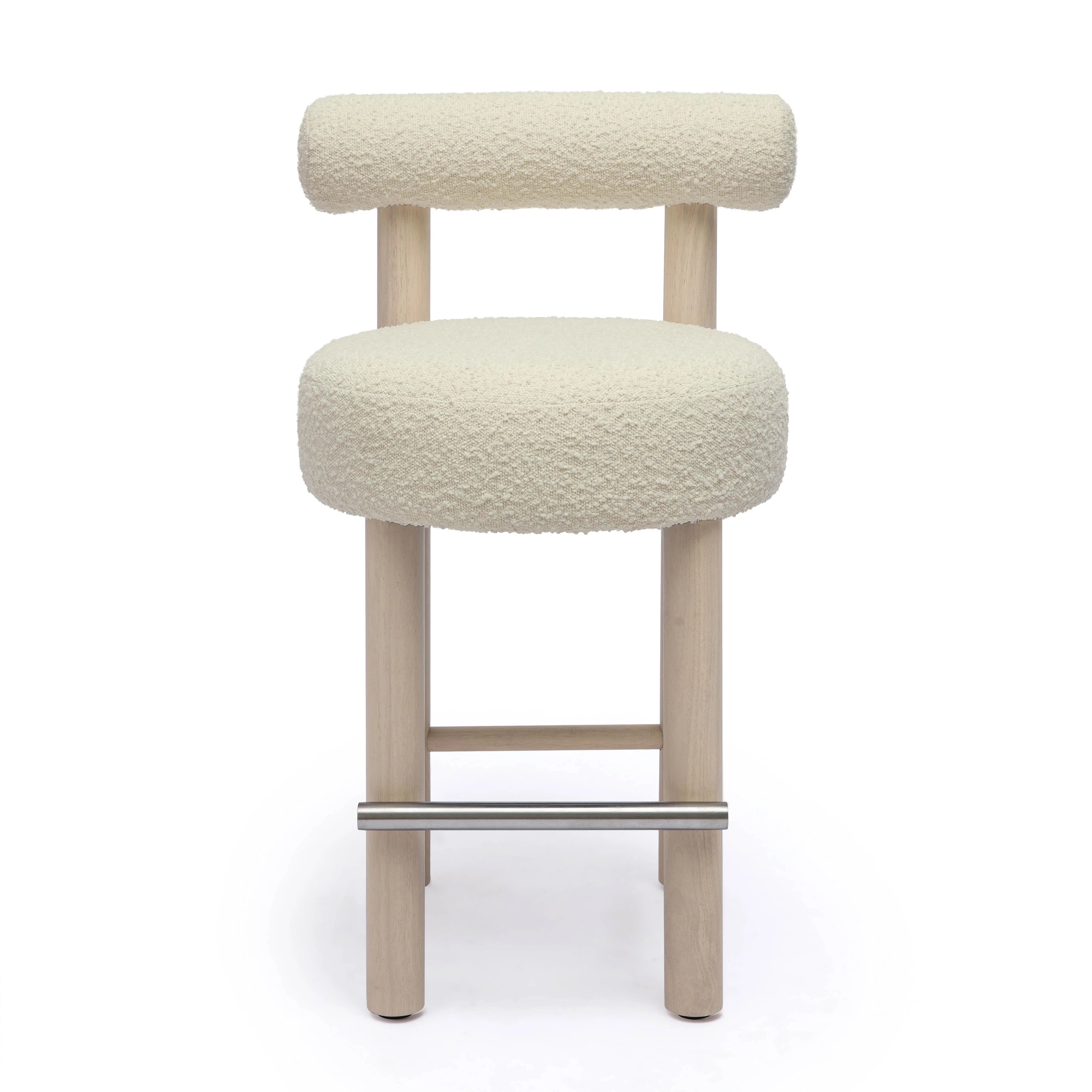 Carmel Cream Performance Boucle and Solid Wood Counter Stool
