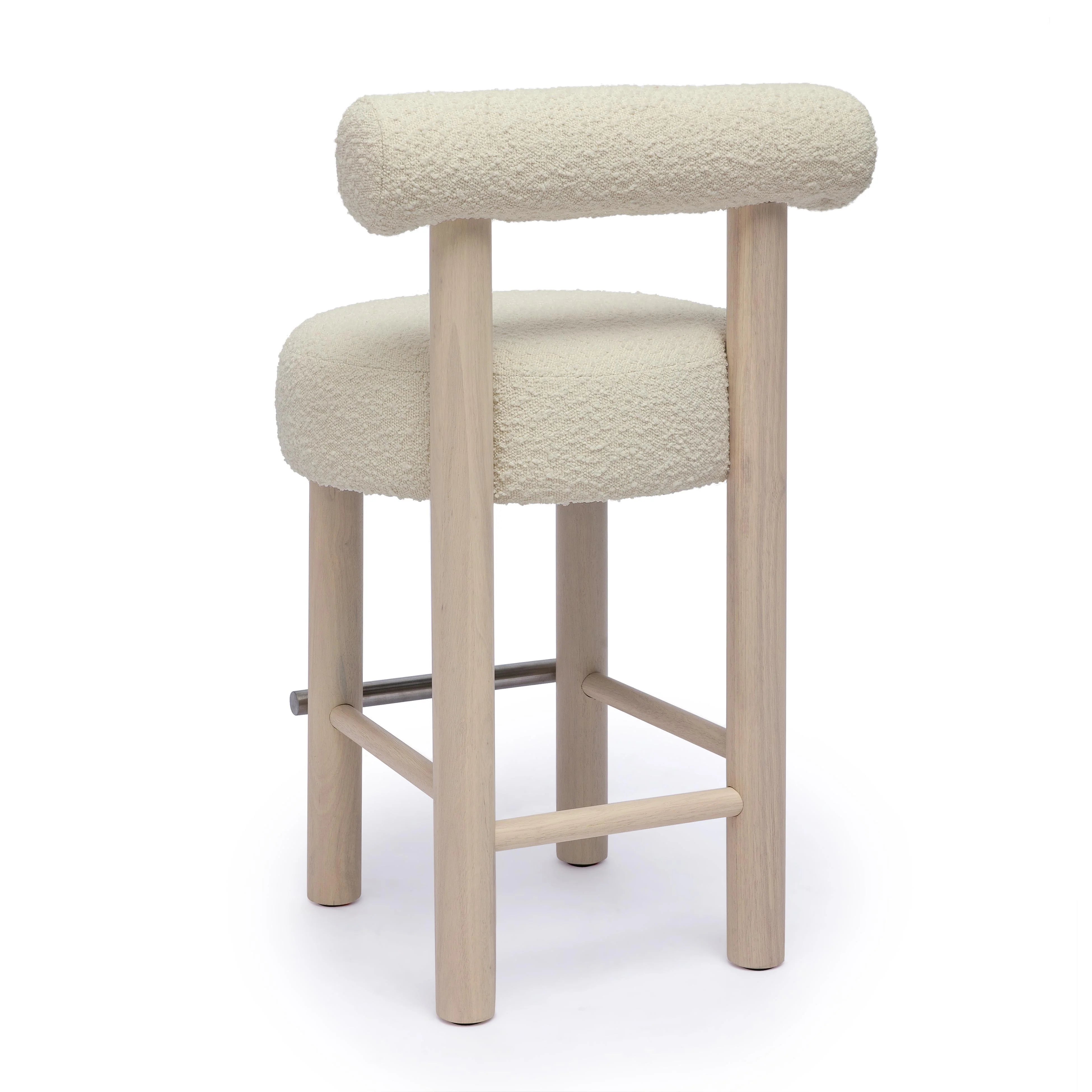 Carmel Cream Performance Boucle and Solid Wood Counter Stool