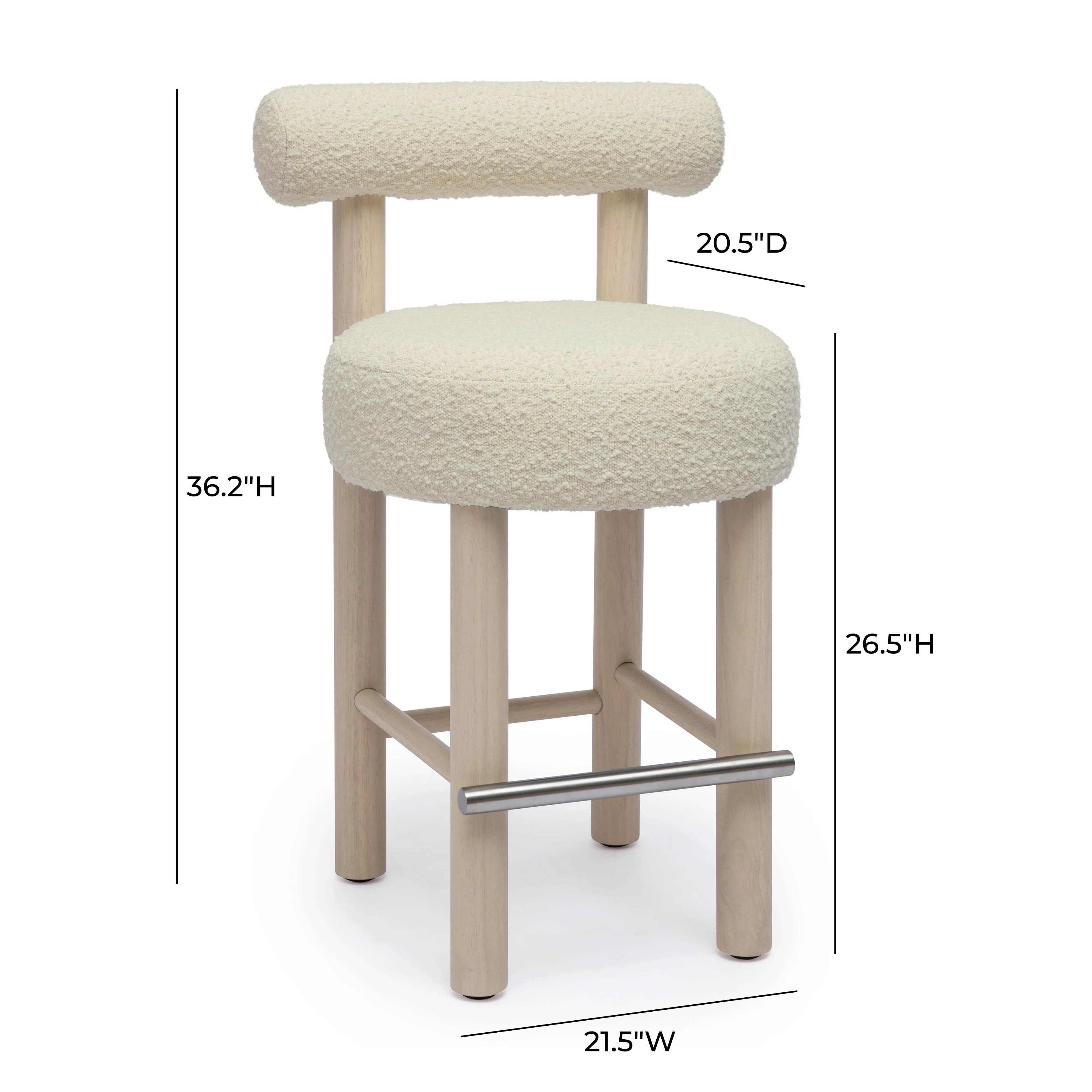 Carmel Cream Performance Boucle and Solid Wood Counter Stool
