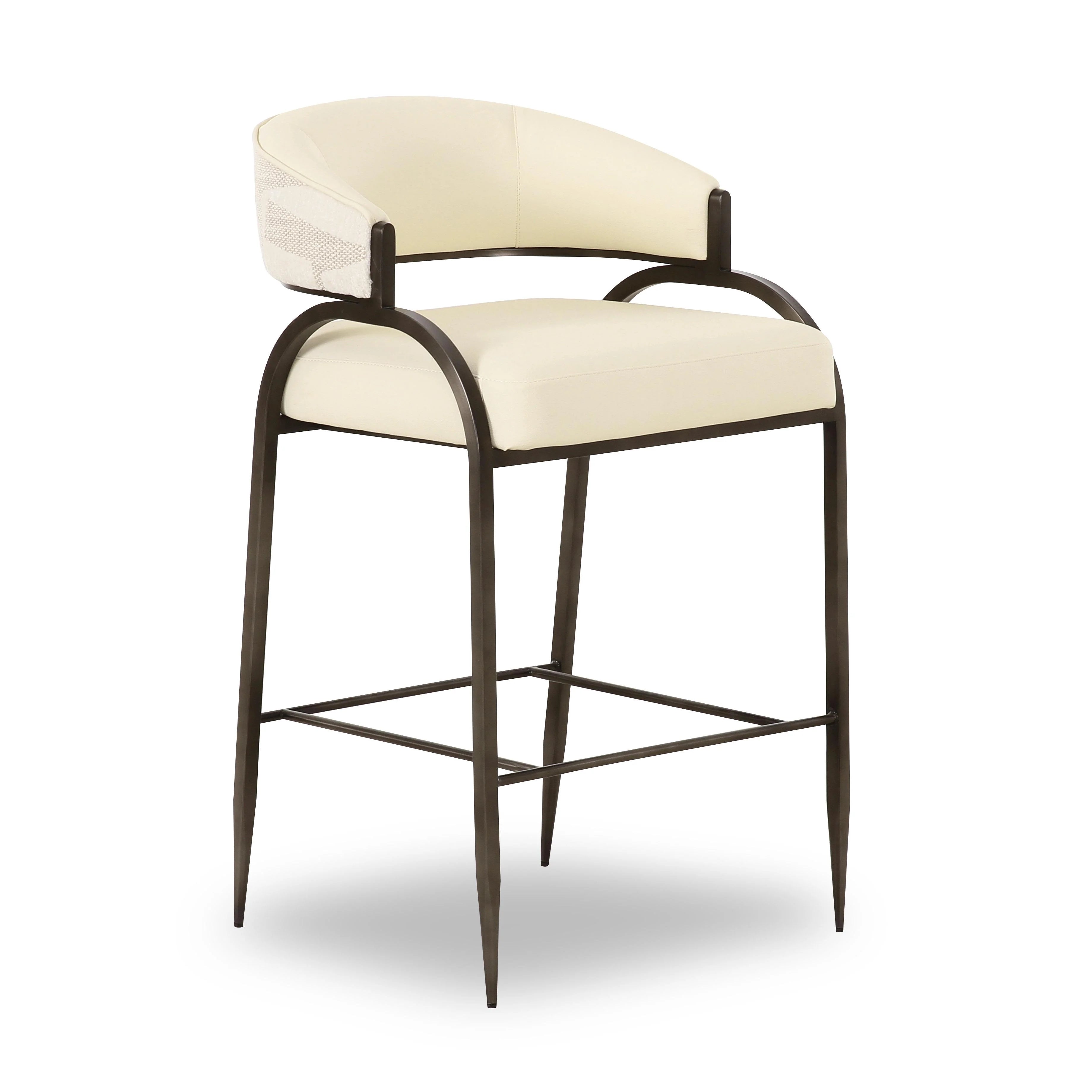 Tatum Cream 2-Tone Performance Vegan Leather and Jacquard Counter Stool