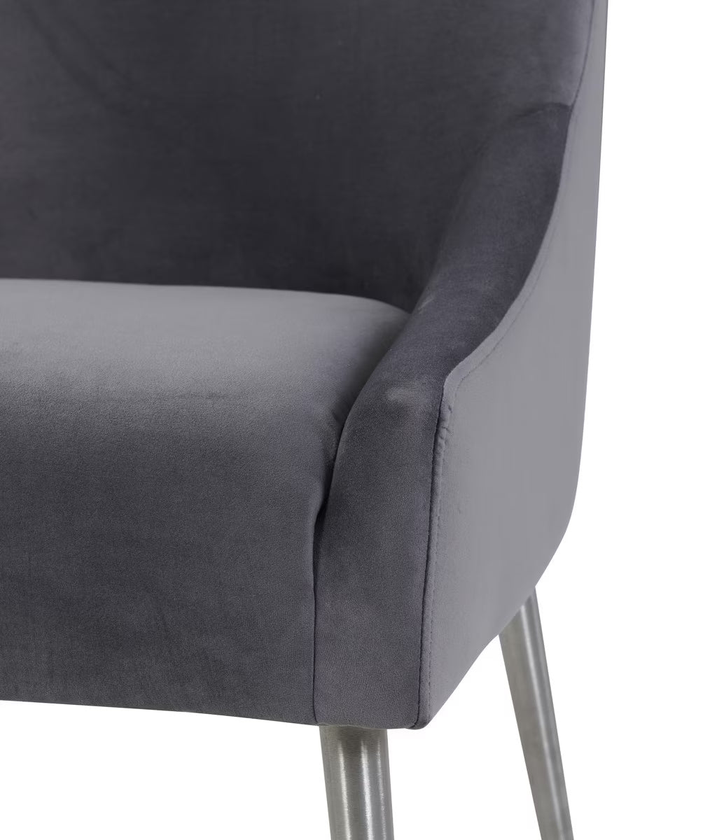 Beatrix Grey Velvet Side Chair - Silver Legs