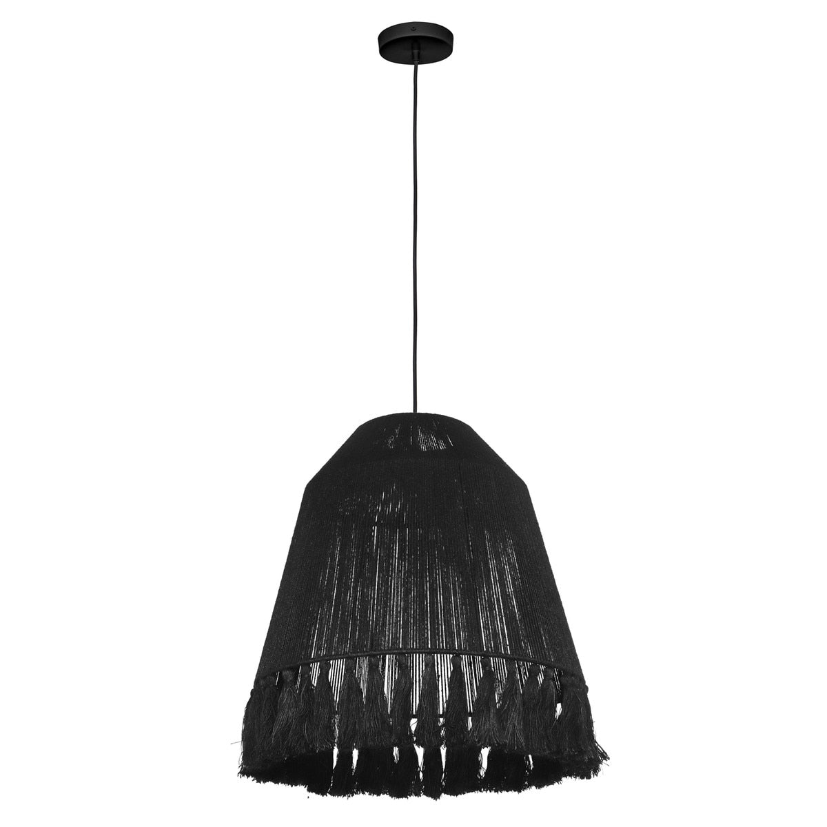 Lampe à suspension Bokaro en jute noire de grande taille 