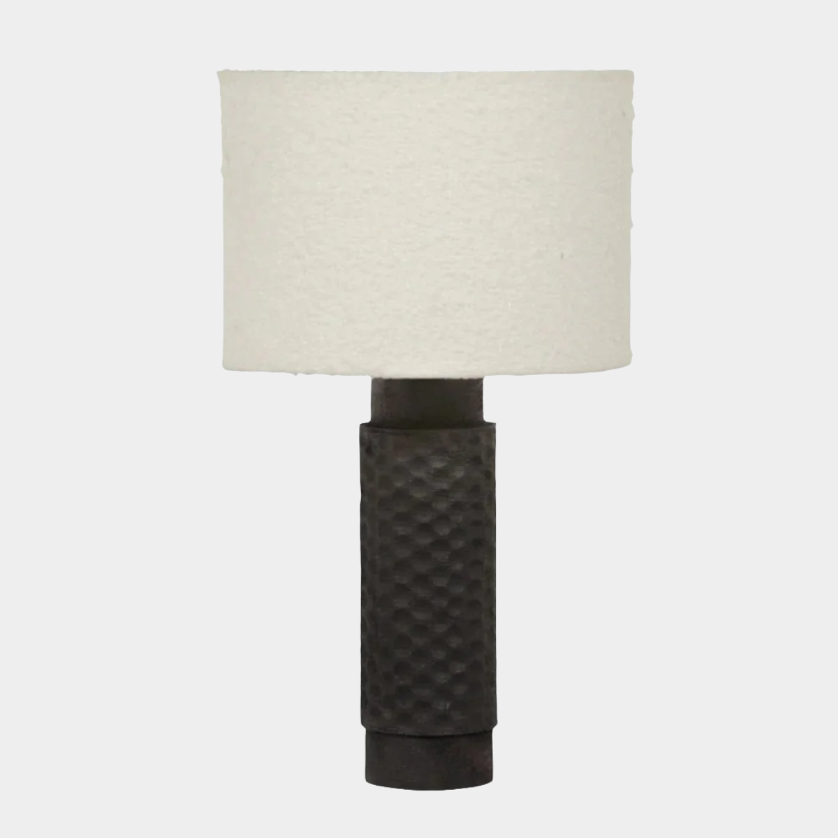 Grava Cream Boucle & Black Hand-Carved Wood Table Lamp