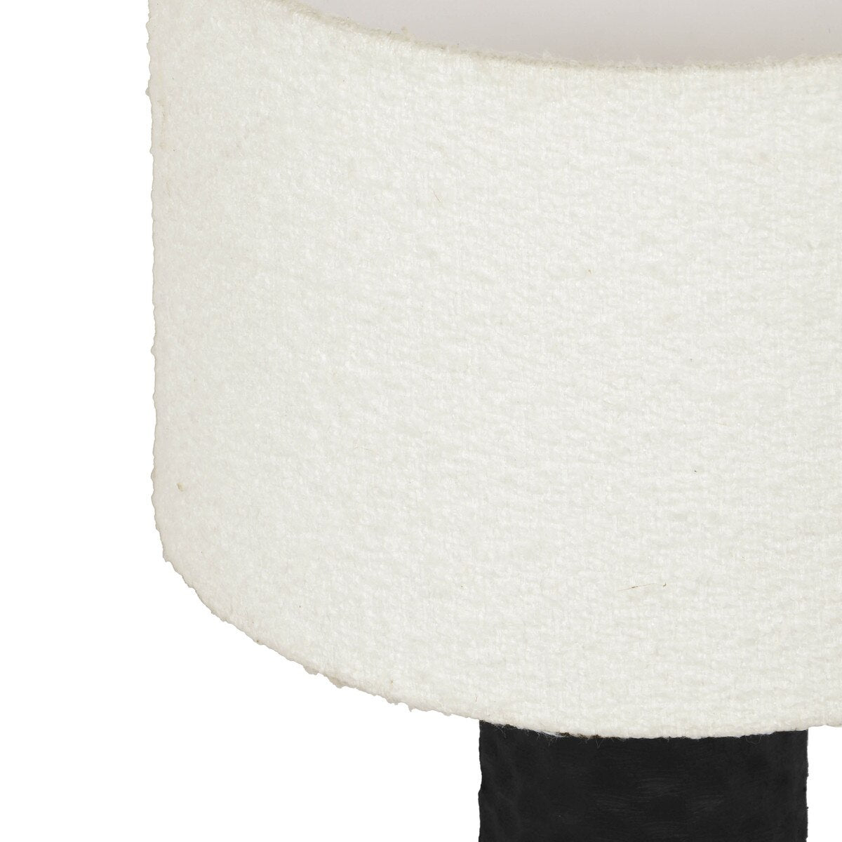 Grava Cream Boucle & Black Hand-Carved Wood Table Lamp